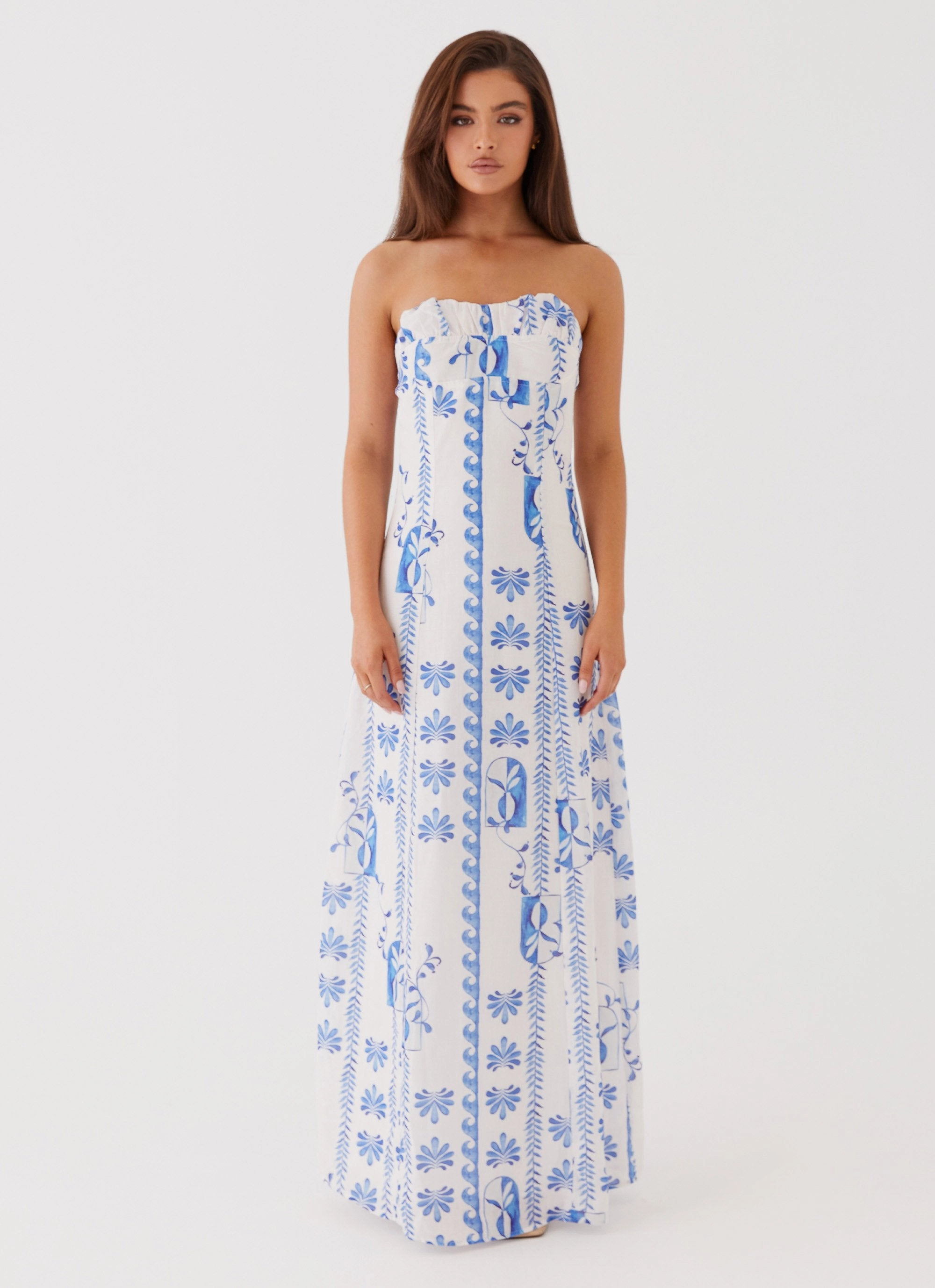 Lightweight-Lining Tayla Linen Maxi Dress - Floral Wave