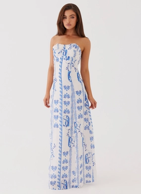 Tayla Linen Maxi Dress - Floral Wave Travel Friendly
