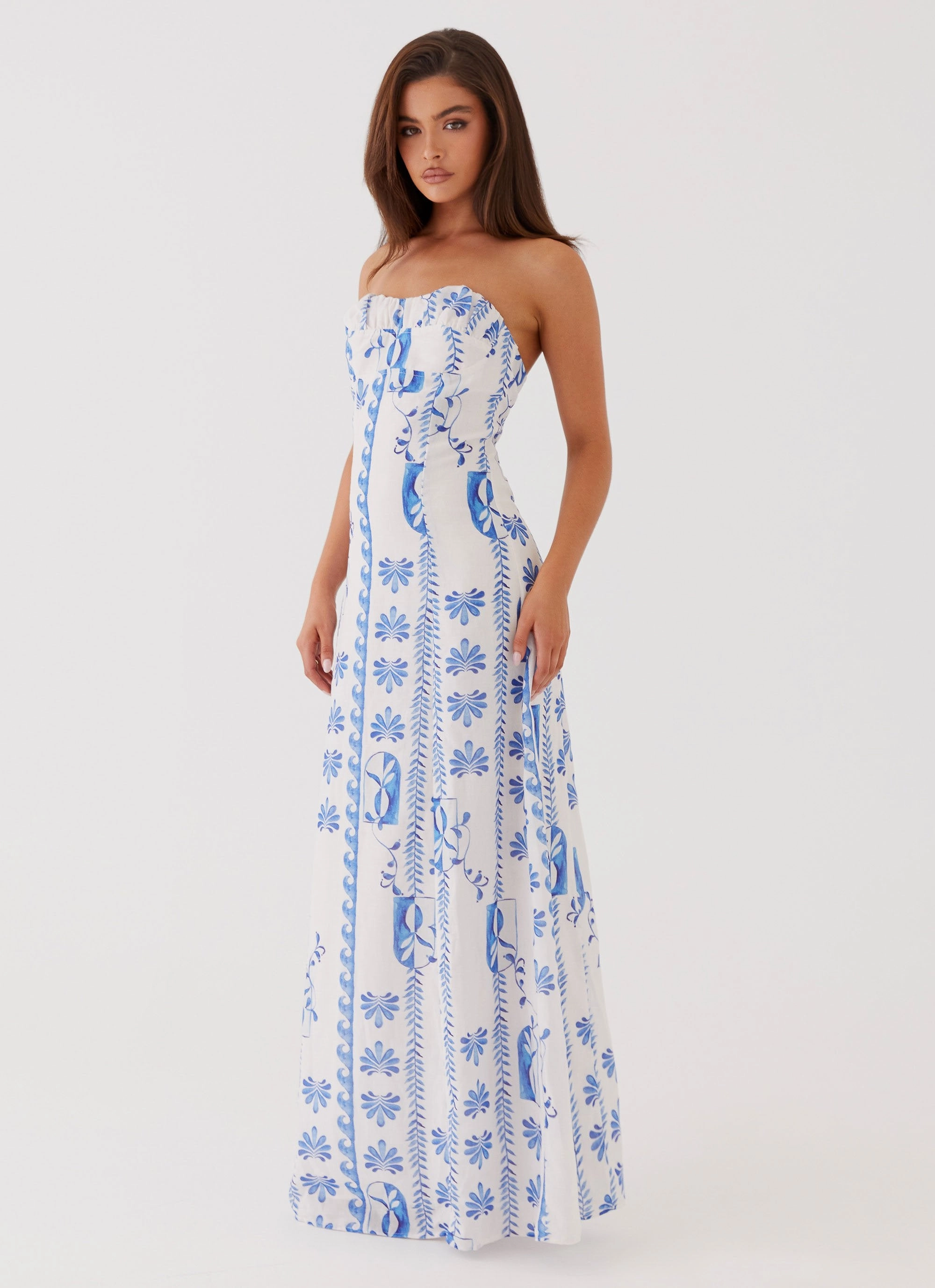 Tayla Linen Maxi Dress - Floral Wave HypoallergenicFiber Tailored Wear