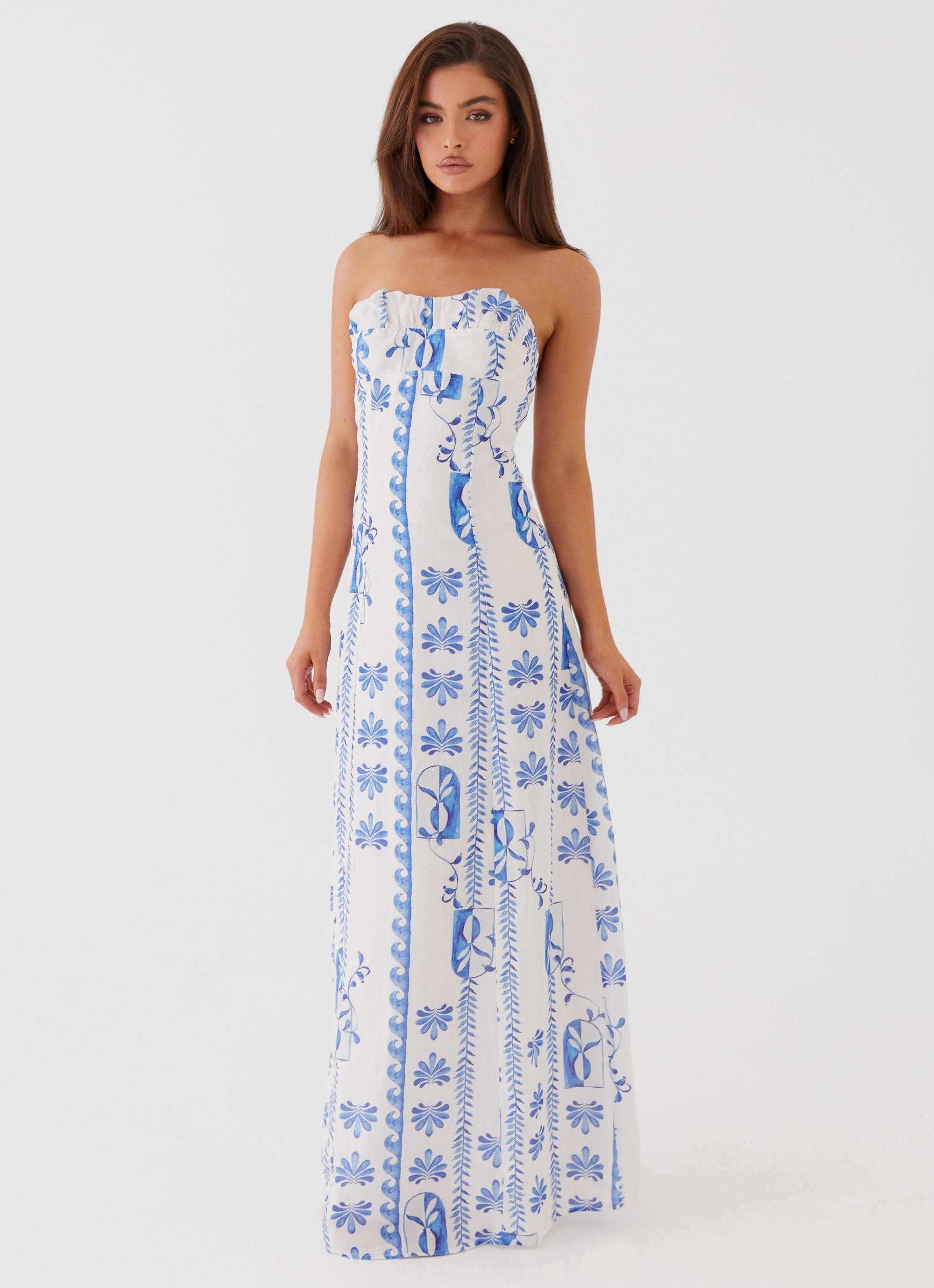 Tayla Linen Maxi Dress - Floral Wave Travel Friendly