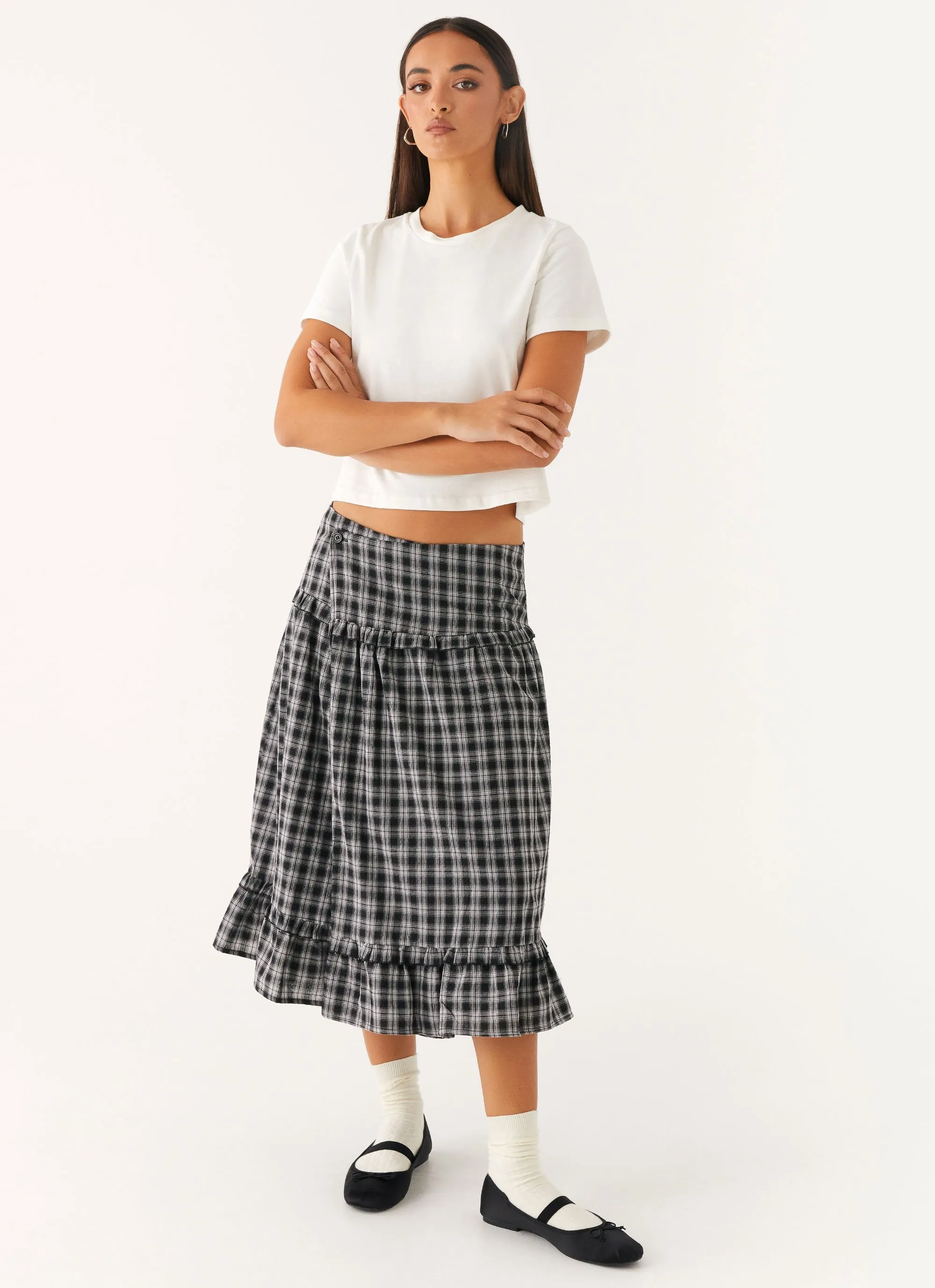 Collector??s Item Laura Midi Skirt - White Black Check