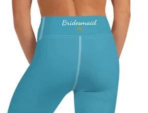 Teal Blue Bridesmaid Tights, Best Solid Color Bridesmaid Premium Yoga Capri Leggings-Made in USA