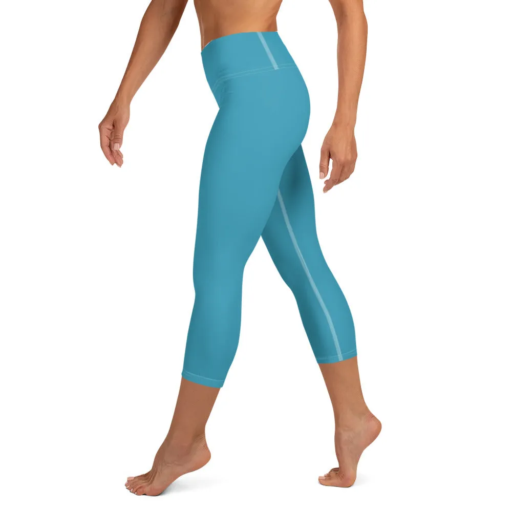 Teal Blue Bridesmaid Tights, Best Solid Color Bridesmaid Premium Yoga Capri Leggings-Made in USA