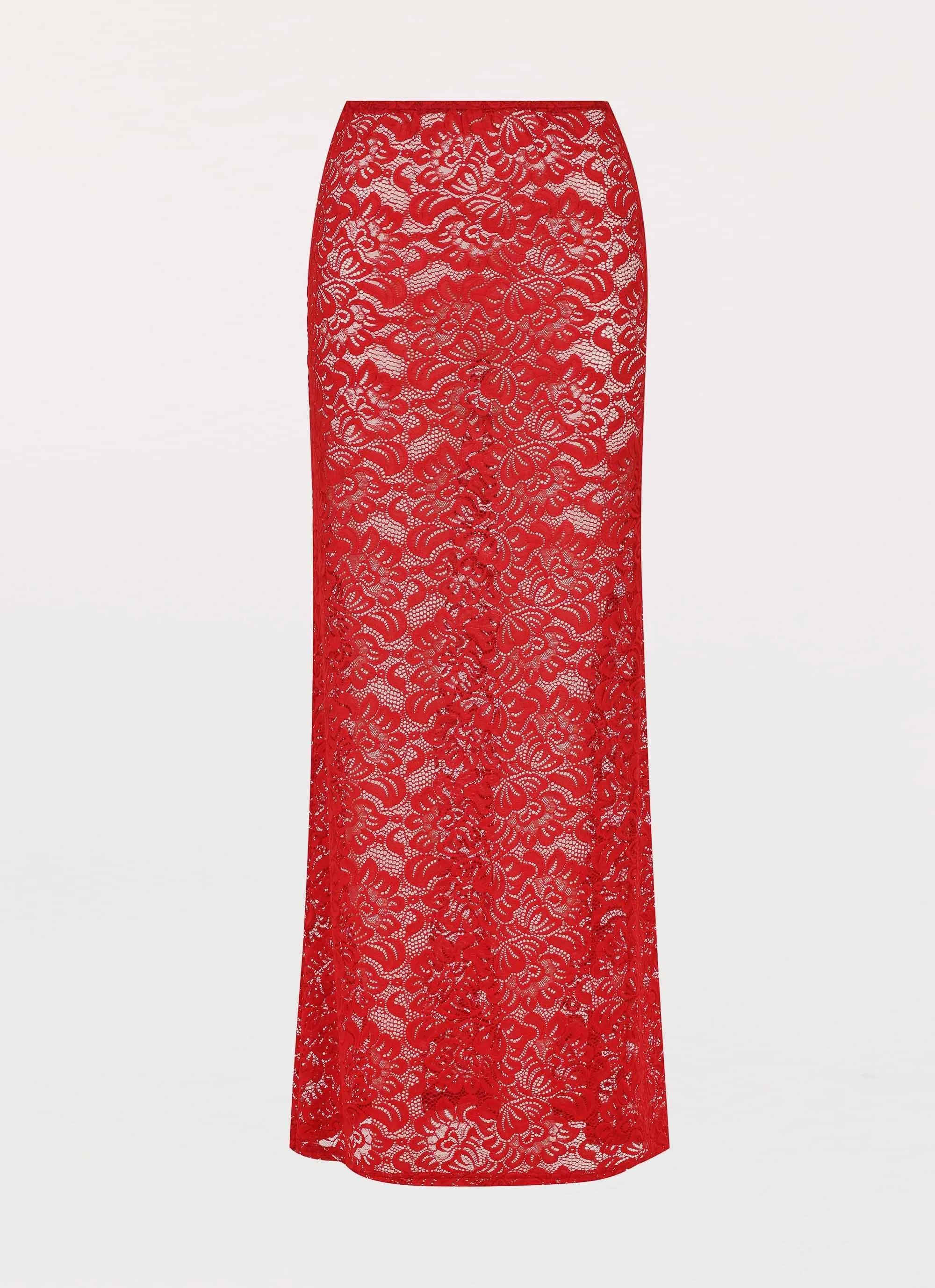 Zephyra Lace Maxi Skirt - Red Fashion Mood slim fit