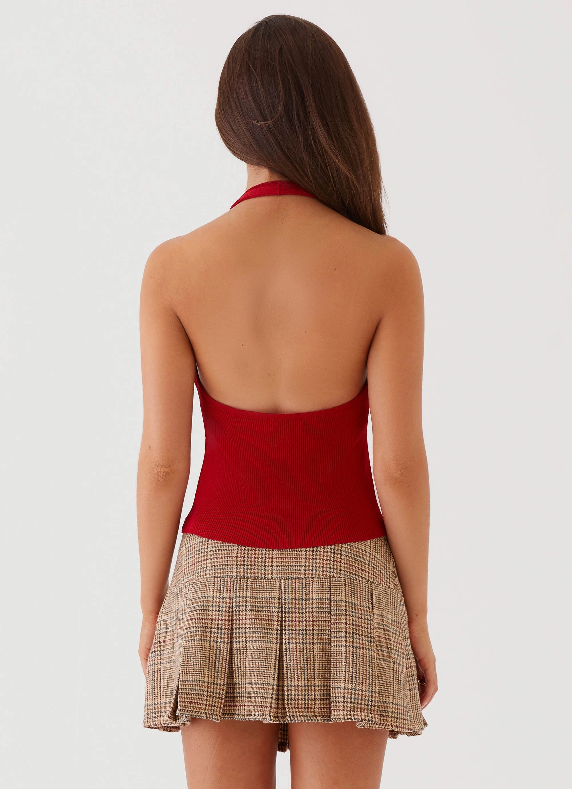 Stretchable Blend Basic Tank Bettie Knit Halter Top - Red