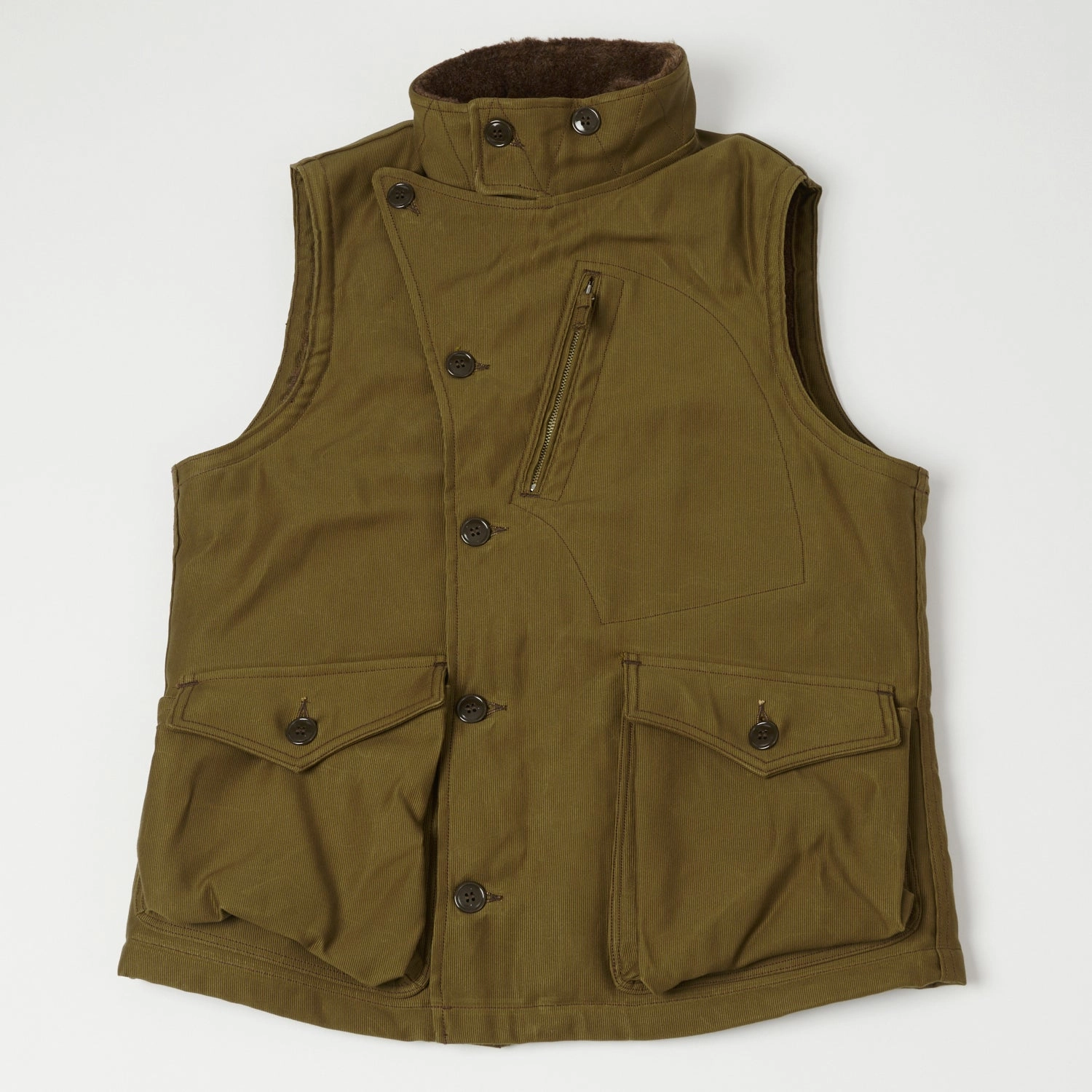 Freewheelers 2231007 ??Winter Aviators?? Vest - Dark Khaki/Beige Midweight Layer Eco Friendly Construction