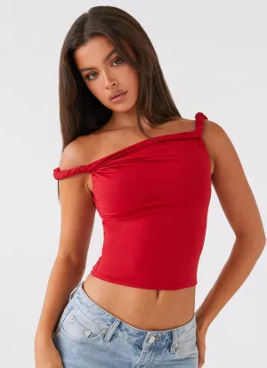 Solace Soul Twist Shoulder Top - Red ContrastStitching