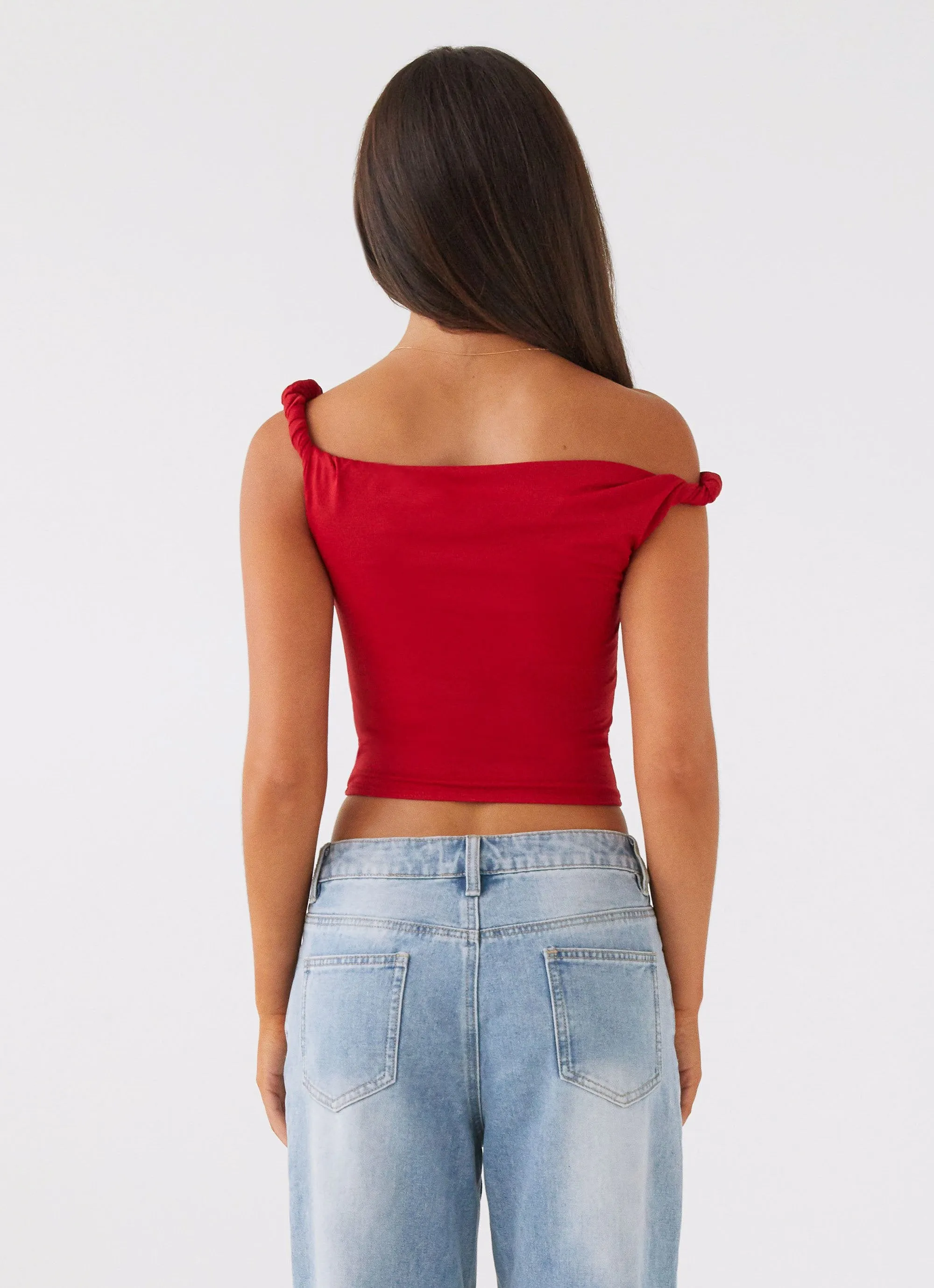 RecycledPolyesterBlend Solace Soul Twist Shoulder Top - Red