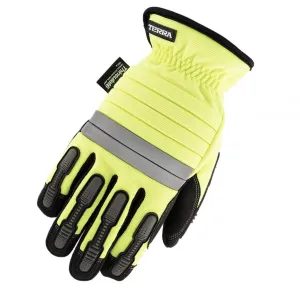 Terra Hi-Vis Thinsulate Lined Performance Winter Gloves with Elastic Wrist, Superior Warmth, Synthetic Leather, Reflective Pads, Durable Protection, Outdoor Safety