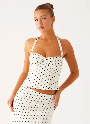 Yarn Dyed Stripes Breanne Top - White Polka Dot