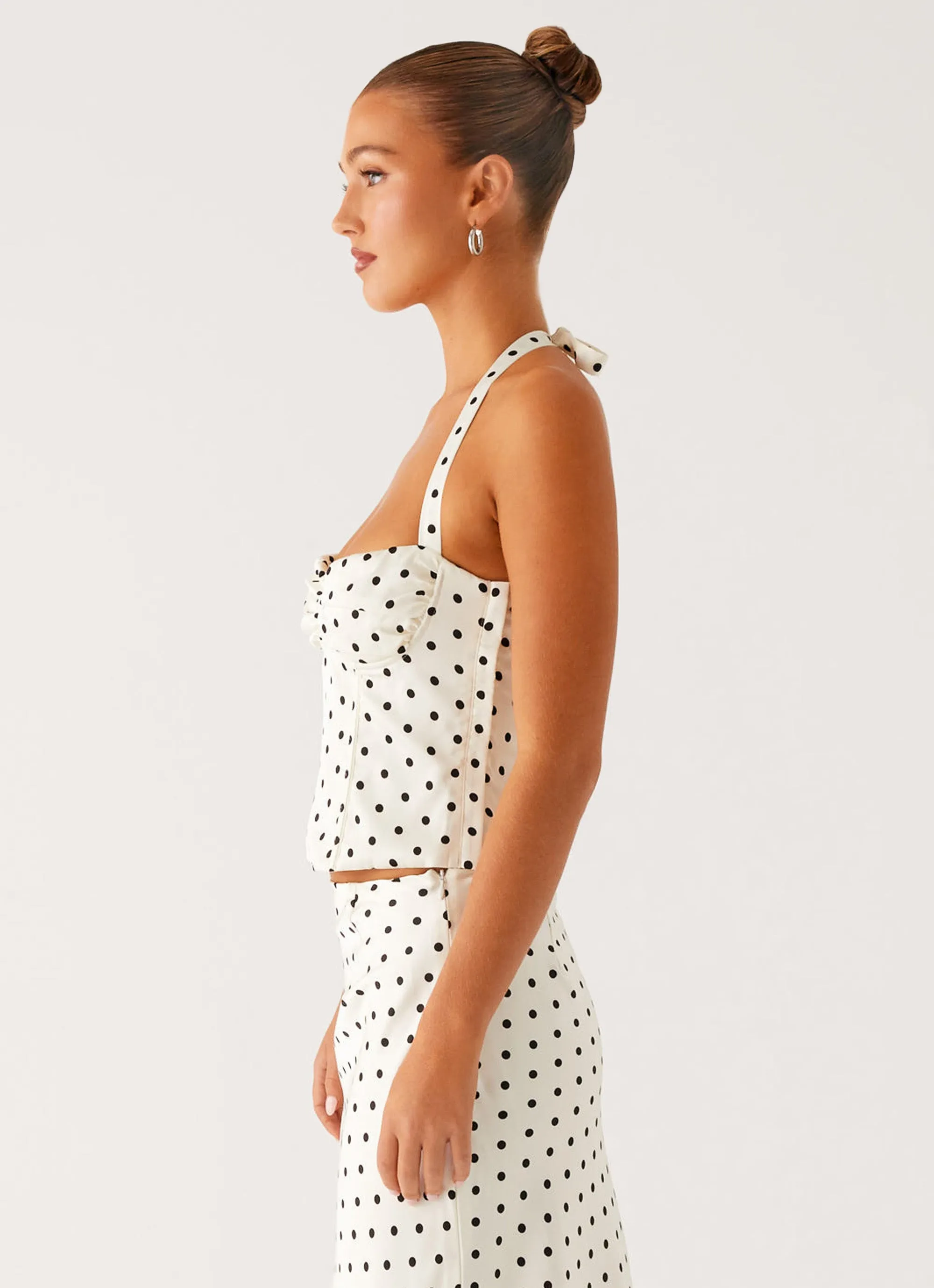 Breanne Top - White Polka Dot Formal Wear BioBased Fiber