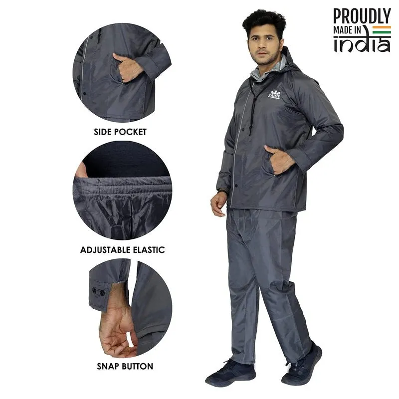 THE CLOWNFISH Men Rain Coat - Reversible, Waterproof with Hood | Reflective Safety Stripes | 3XL | Prime Grey