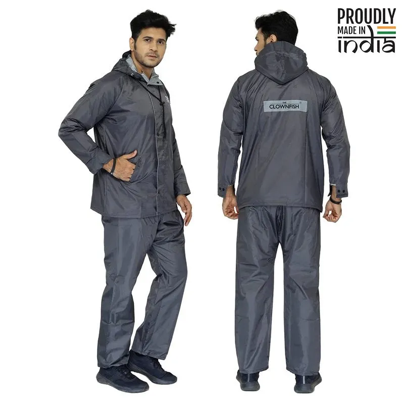 THE CLOWNFISH Men Rain Coat - Reversible, Waterproof with Hood | Reflective Safety Stripes | 3XL | Prime Grey
