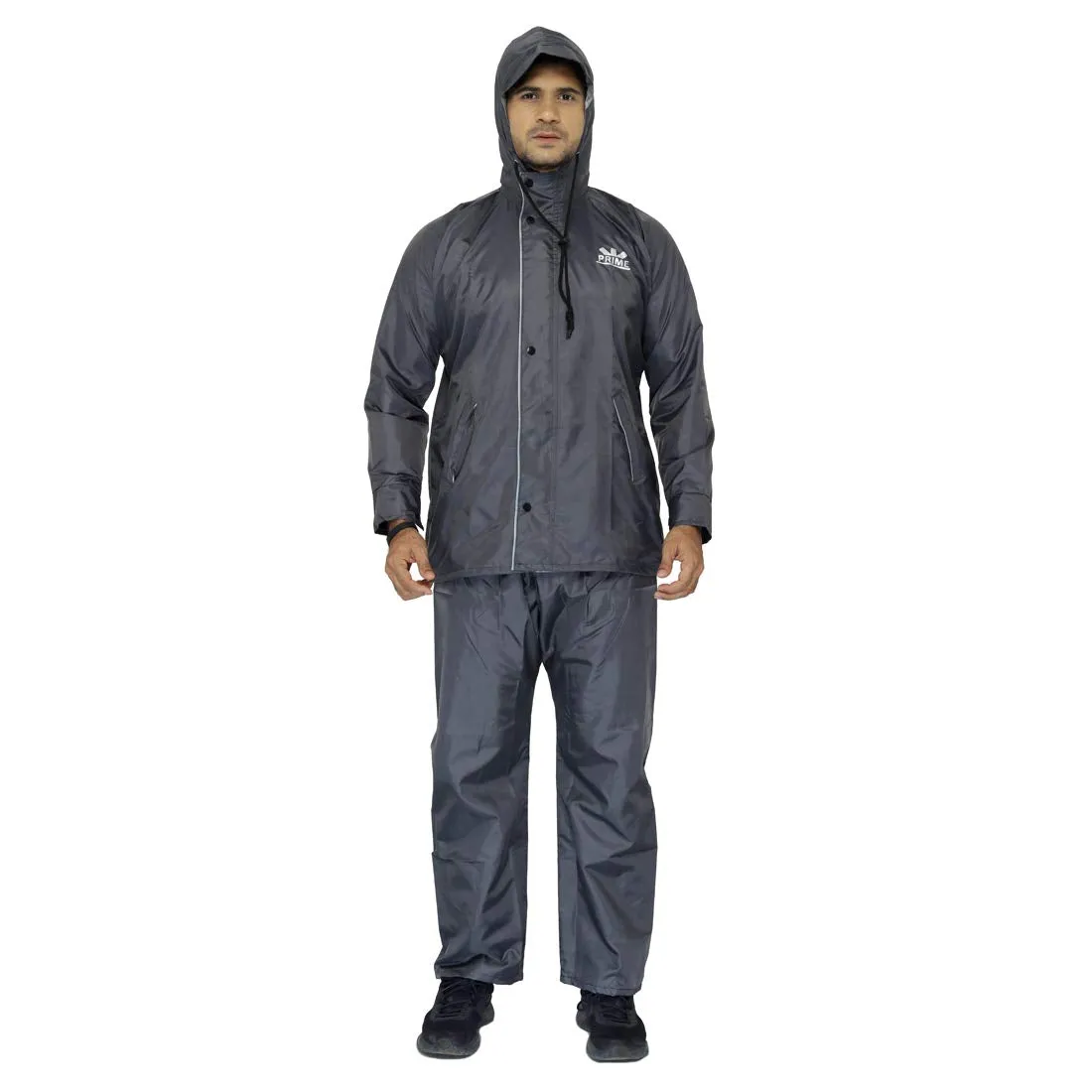 THE CLOWNFISH Men Rain Coat - Reversible, Waterproof with Hood | Reflective Safety Stripes | 3XL | Prime Grey