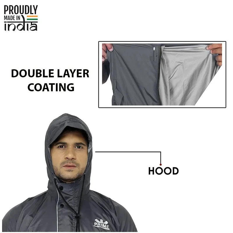 THE CLOWNFISH Men Rain Coat - Reversible, Waterproof with Hood | Reflective Safety Stripes | 3XL | Prime Grey