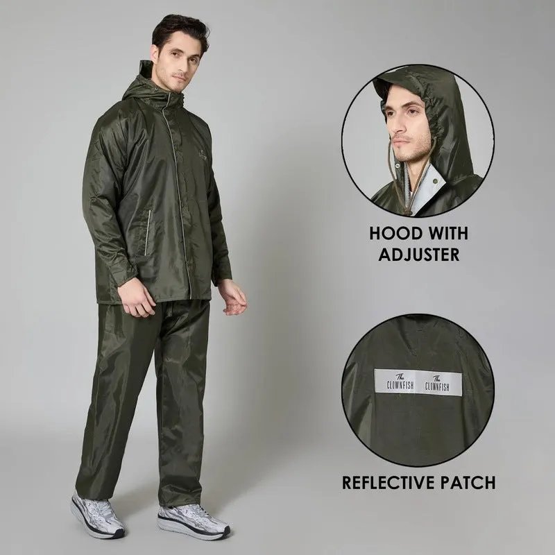 THE CLOWNFISH Men Rain Coat - Waterproof, Reversible Design | Includes Pants | Mehendi | Size: XXL