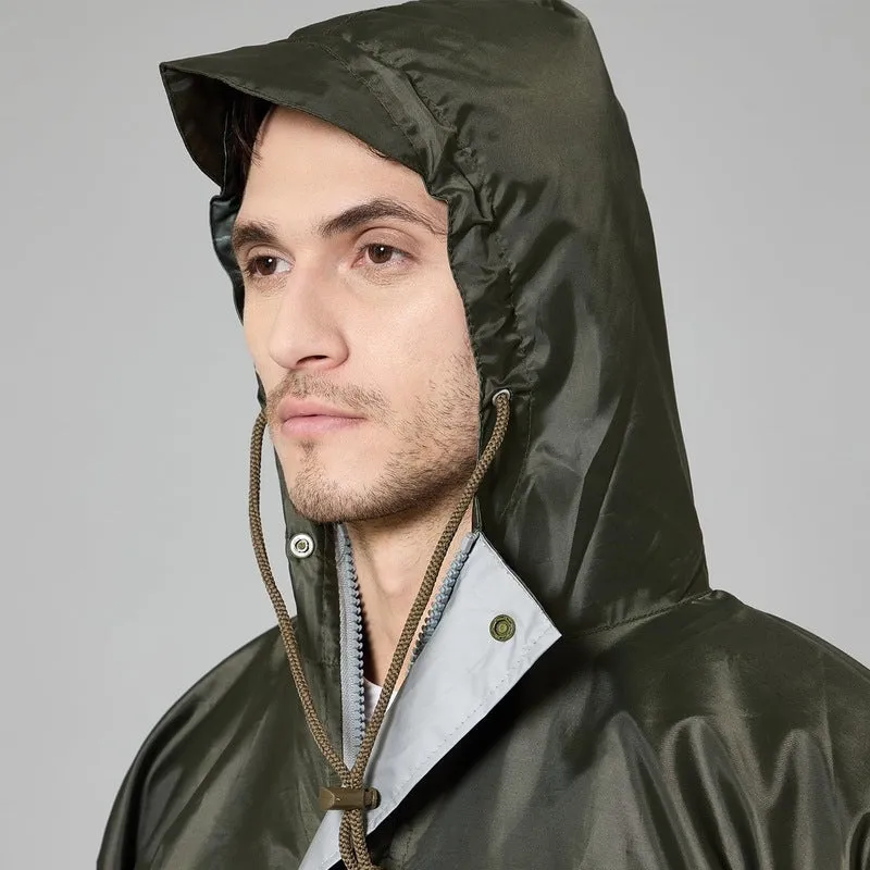THE CLOWNFISH Men Rain Coat - Waterproof, Reversible Design | Includes Pants | Mehendi | Size: XXL