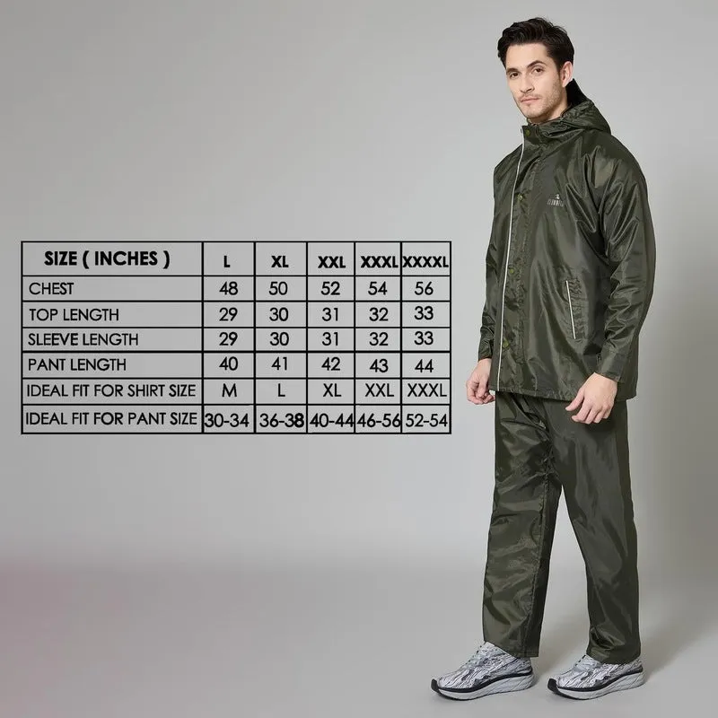 THE CLOWNFISH Men Rain Coat - Waterproof, Reversible Design | Includes Pants | Mehendi | Size: XXL