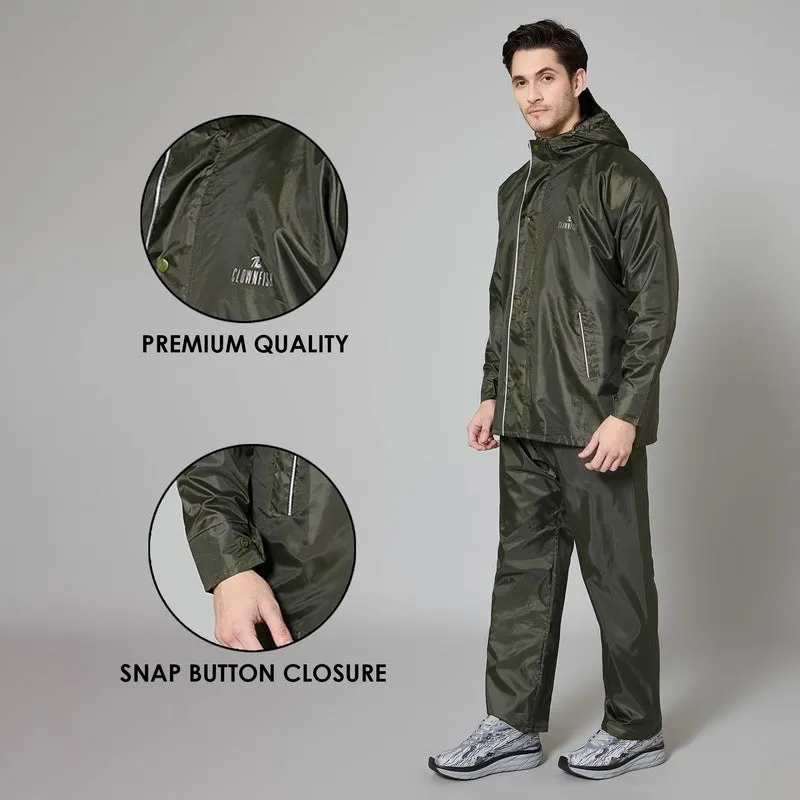 THE CLOWNFISH Men Rain Coat - Waterproof, Reversible Design | Includes Pants | Mehendi | Size: XXL