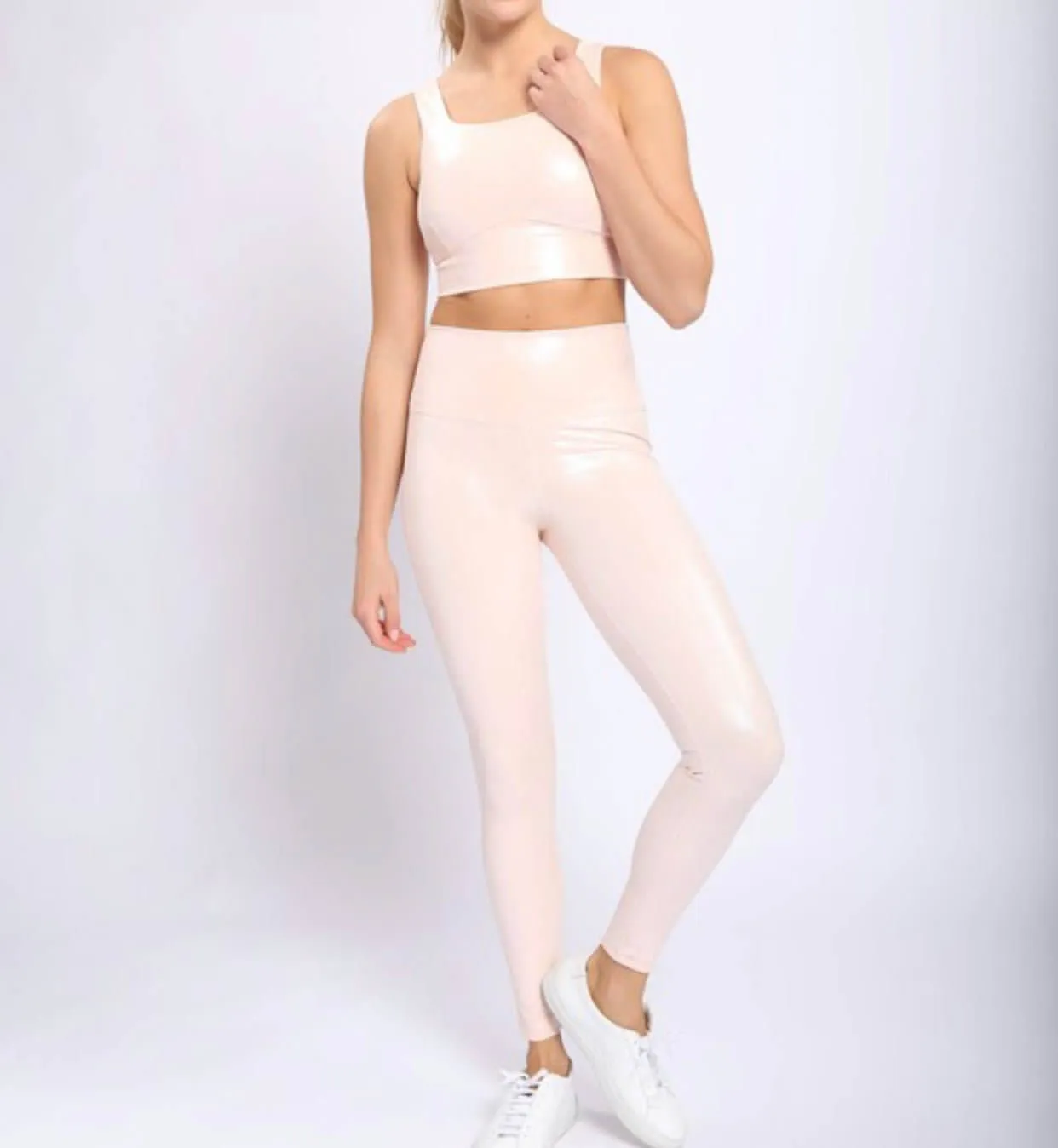 The Just Peachy Yoga Bra: Pinky Peach Pastel Foil Sports Bra