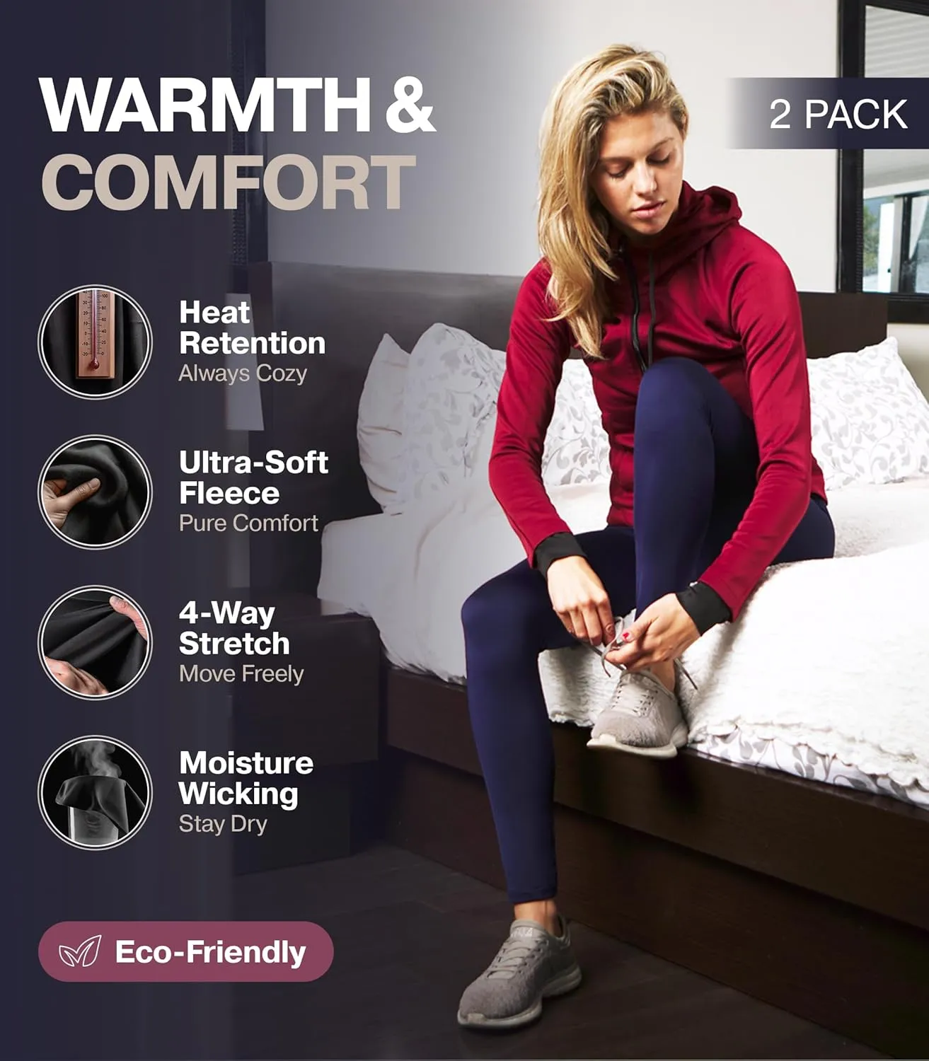 Thermajane Long Johns for Women - Thermal Leggings for Women, Fleece Lined Thermal Underwear Bottoms