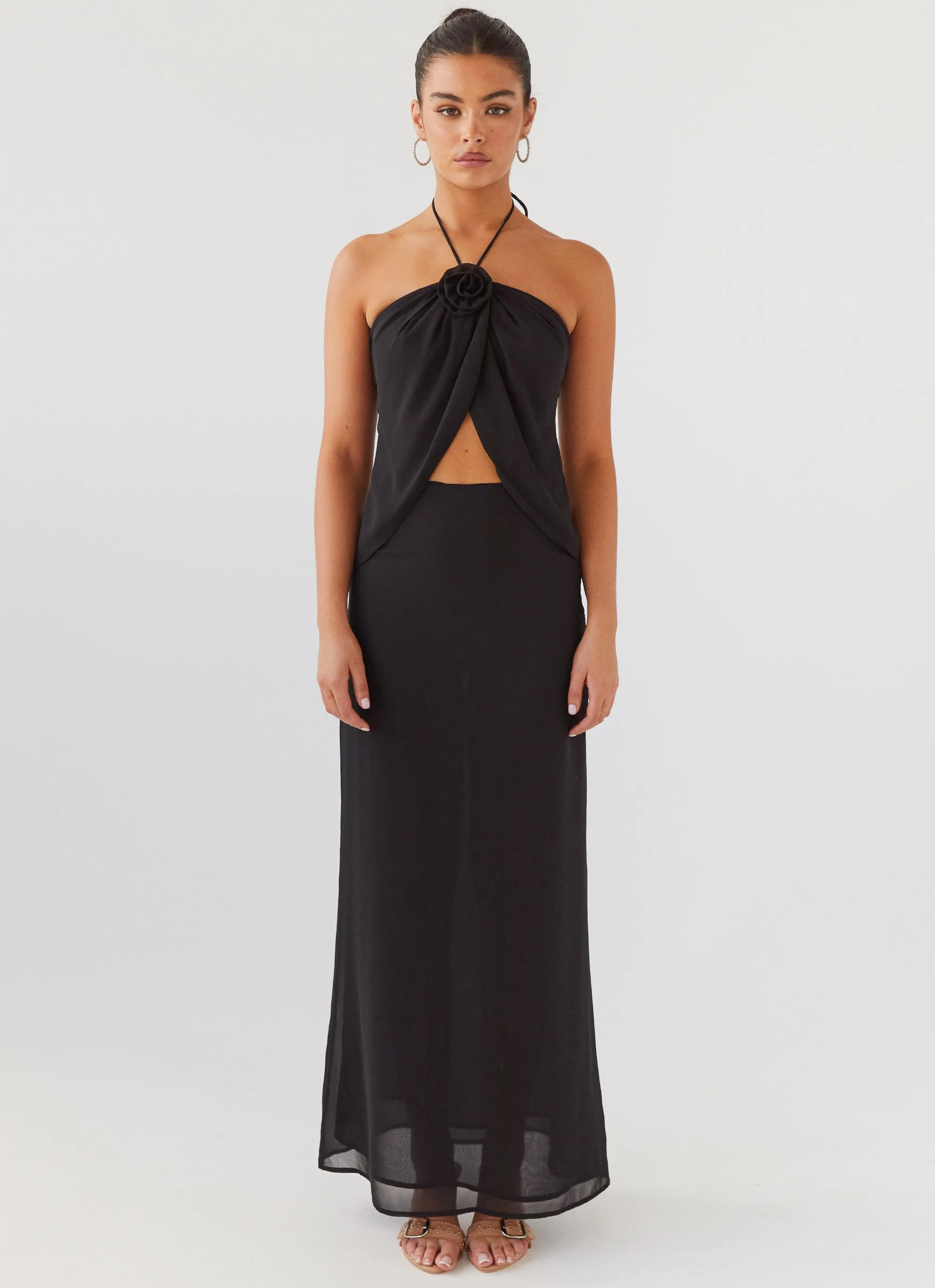 High End Quality Minimal Vibes Nightfall Maxi Skirt - Midnight