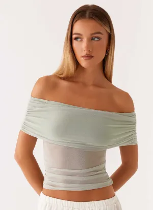 Nelly Off Shoulder Top - Pistachio Cool and Breezy