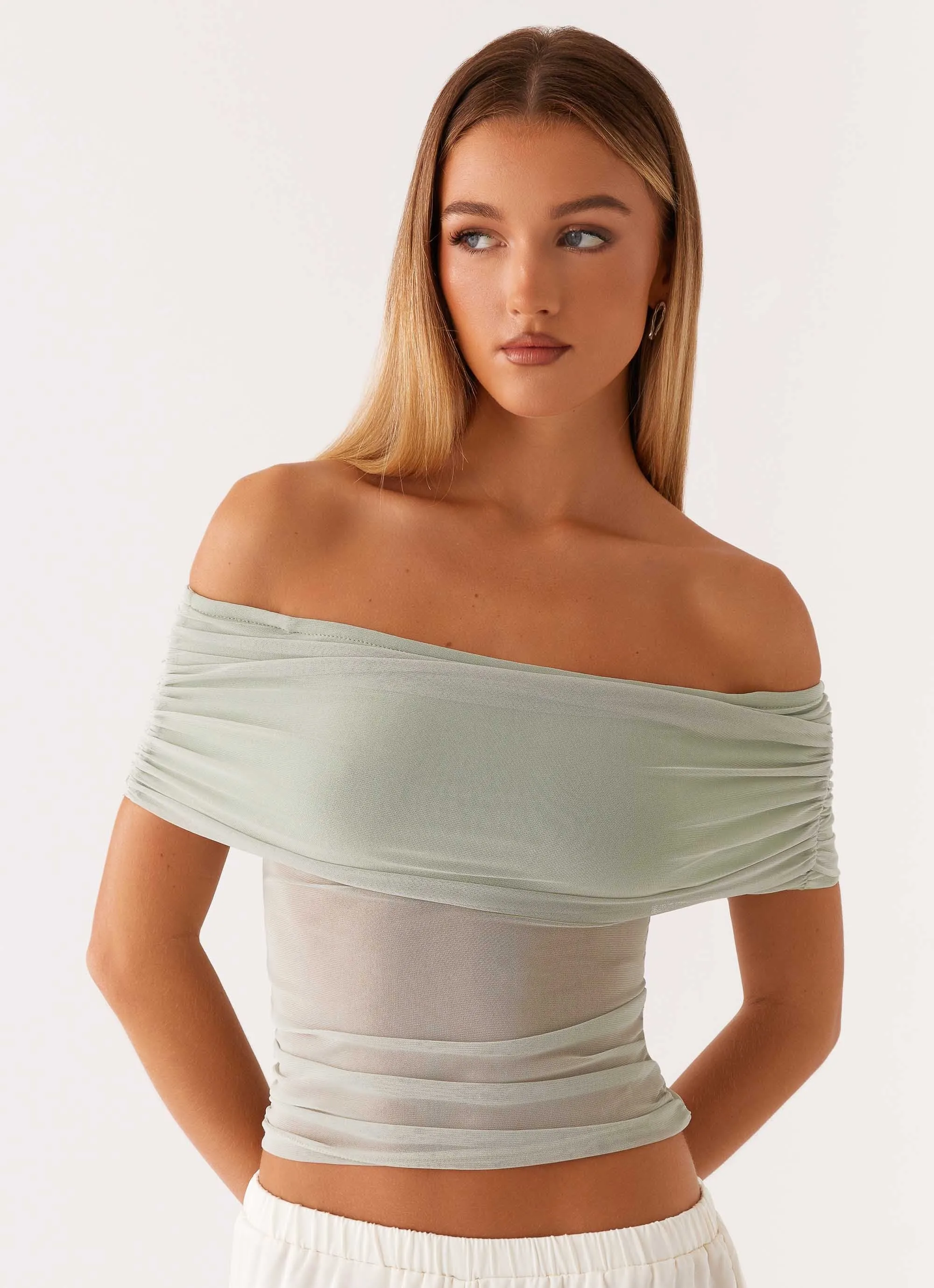 Nelly Off Shoulder Top - Pistachio Cool and Breezy