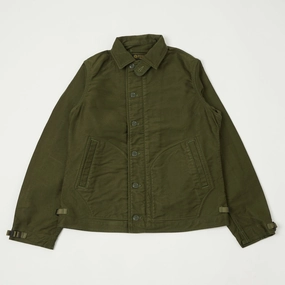 Freewheelers & Co Deck Worker Jacket - Dark Khaki Green PocketPlacement Reinforced Collar Structure