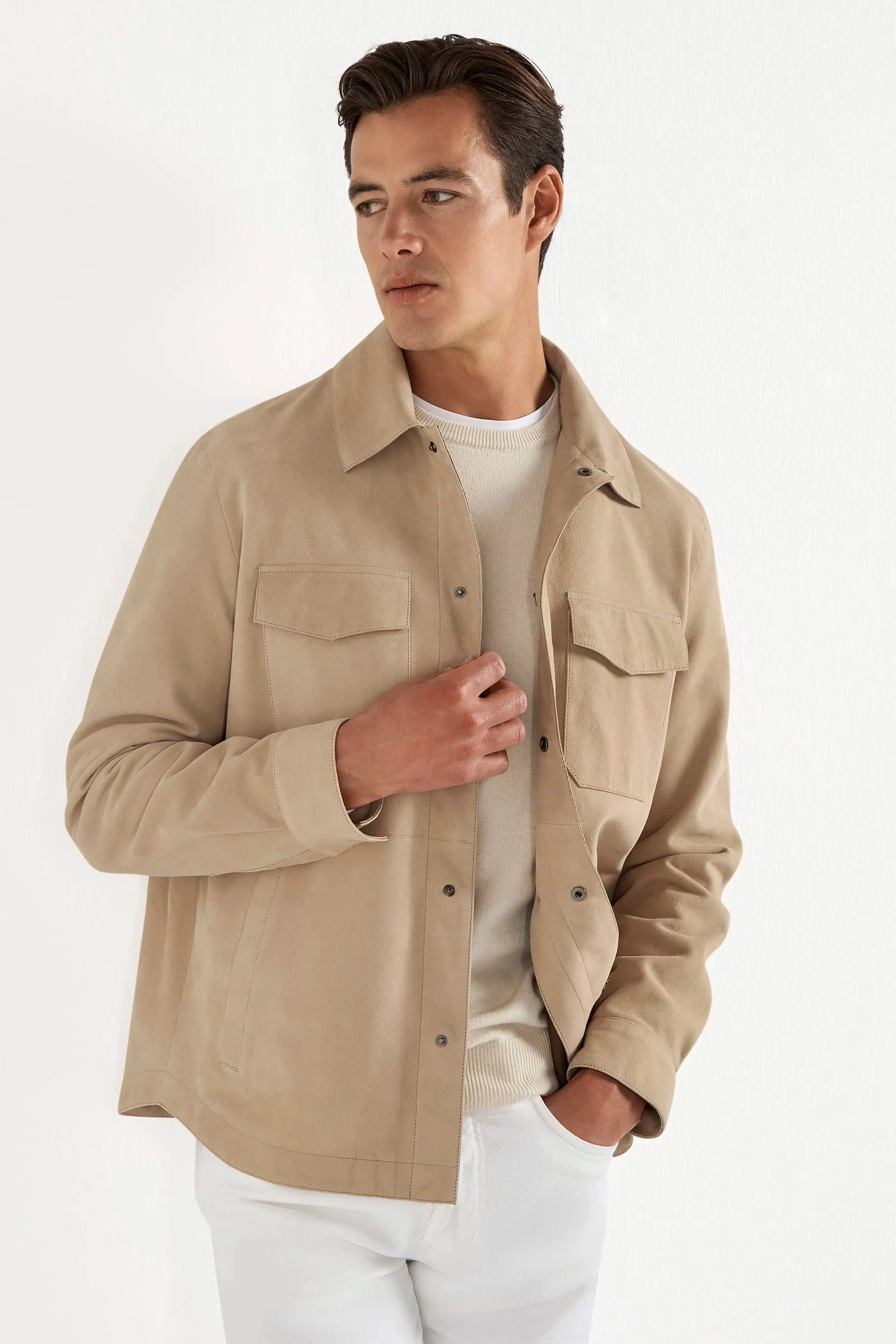 Thermal Insulation Taupe suede shirt jacket - Made in Italy