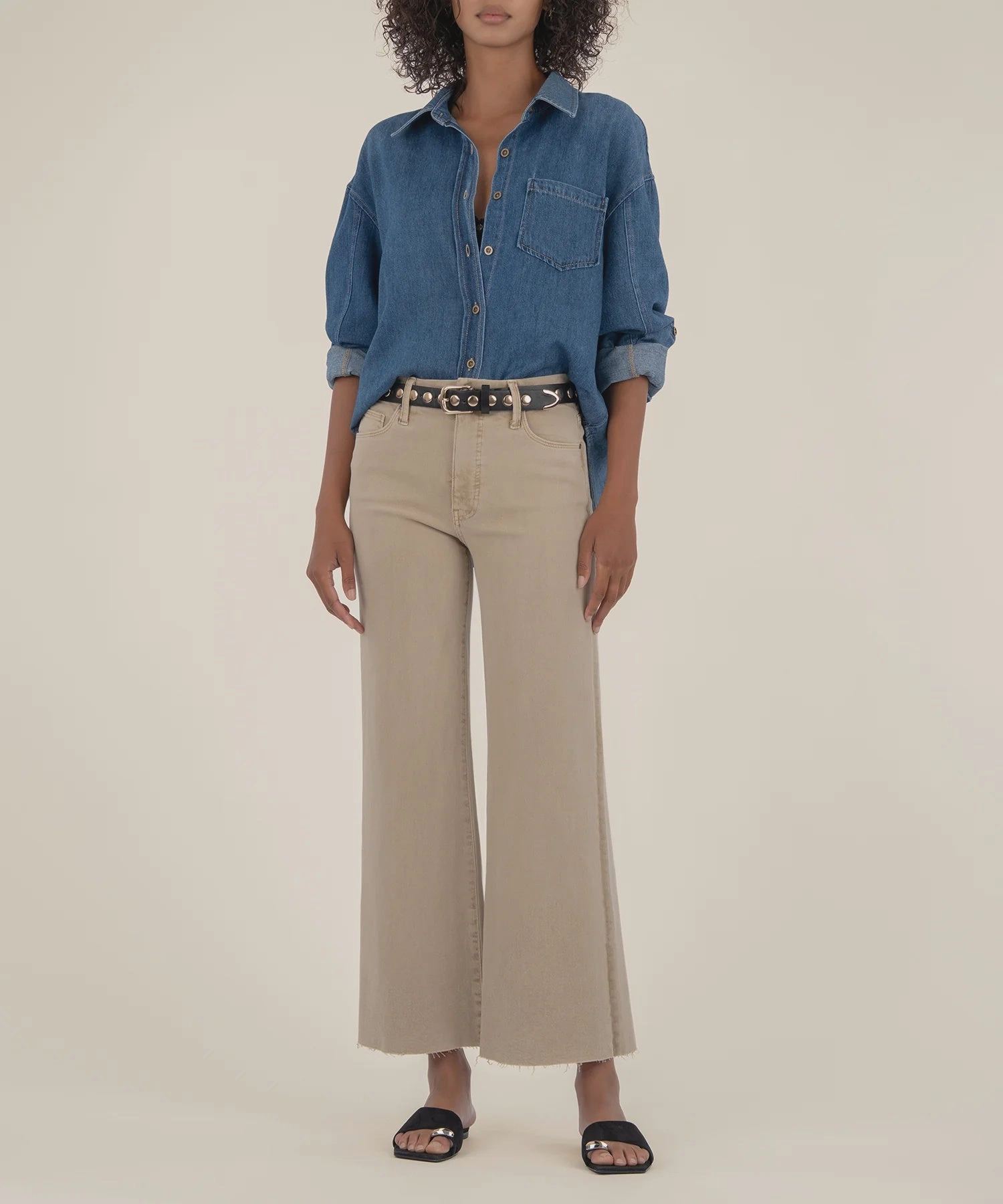 Meg High Rise Fab Ab- Biscuit StretchFabric High Neckline