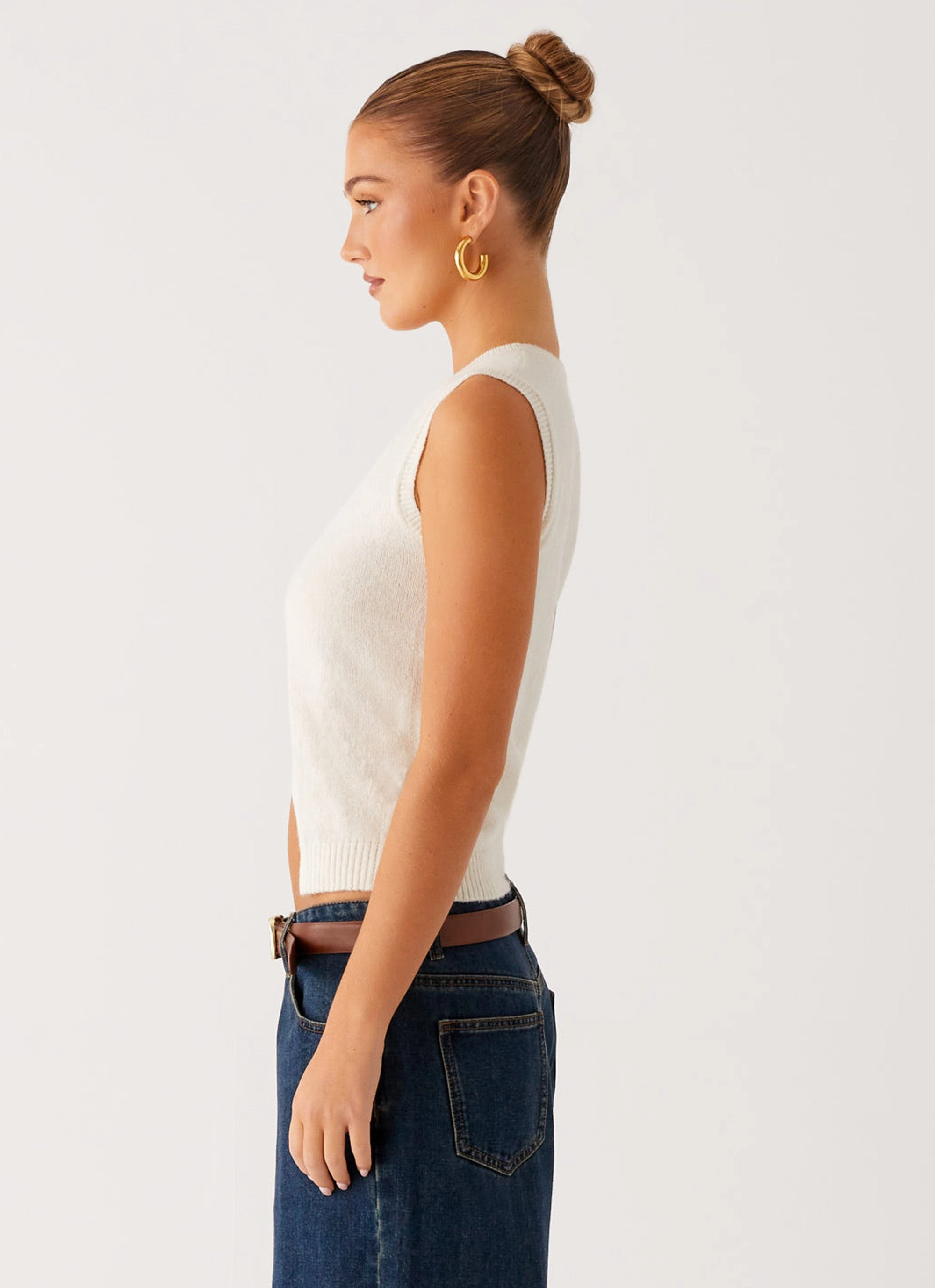 Compact Weave Fabric Maali Knit Top - White