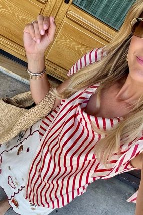 MASON'S DAUGHTER | Lily Scarf Top, Red & White Silk Twill Comfy Wardrobe Trendy Layering