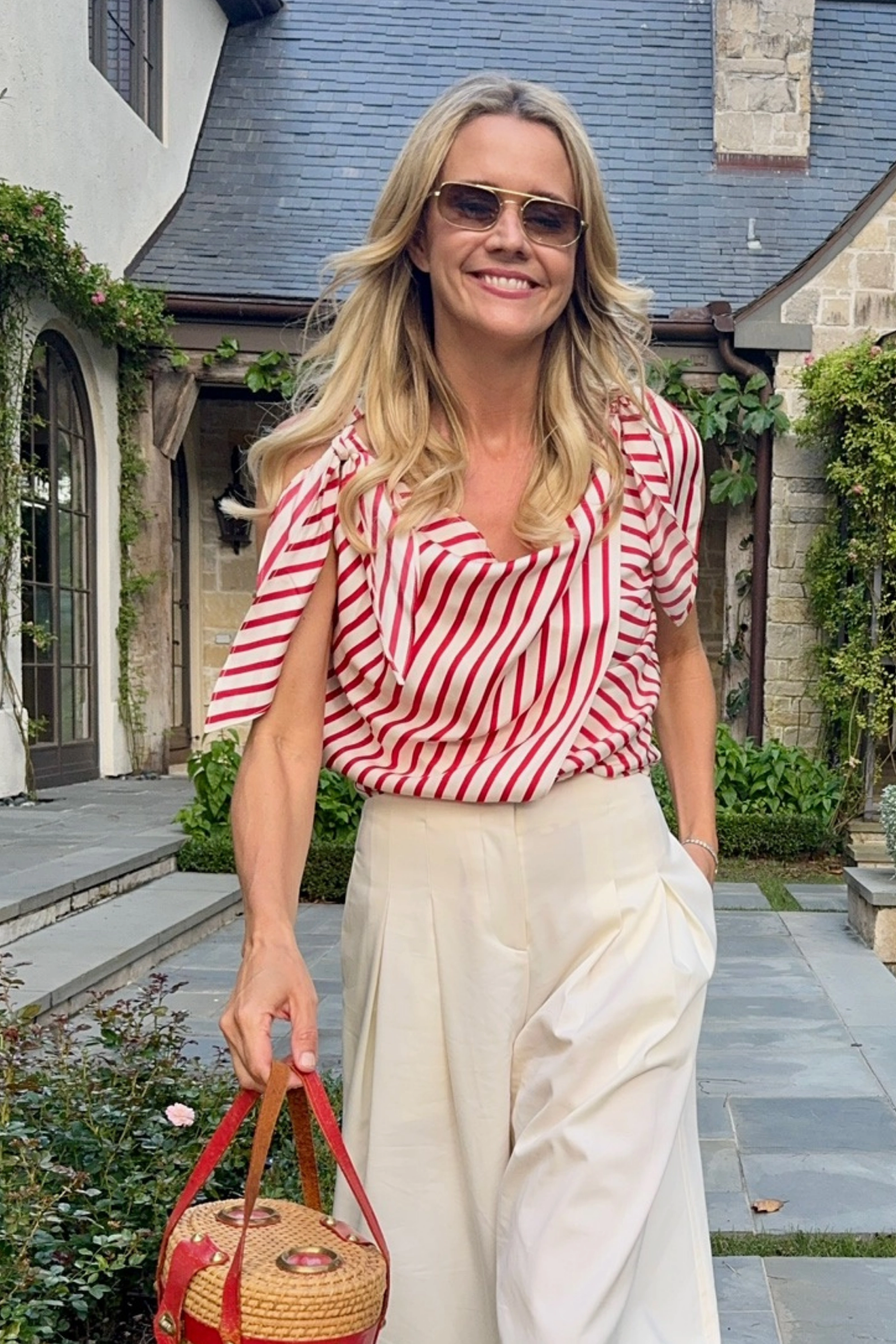 MASON'S DAUGHTER | Lily Scarf Top, Red & White Silk Twill Reinforced Pockets