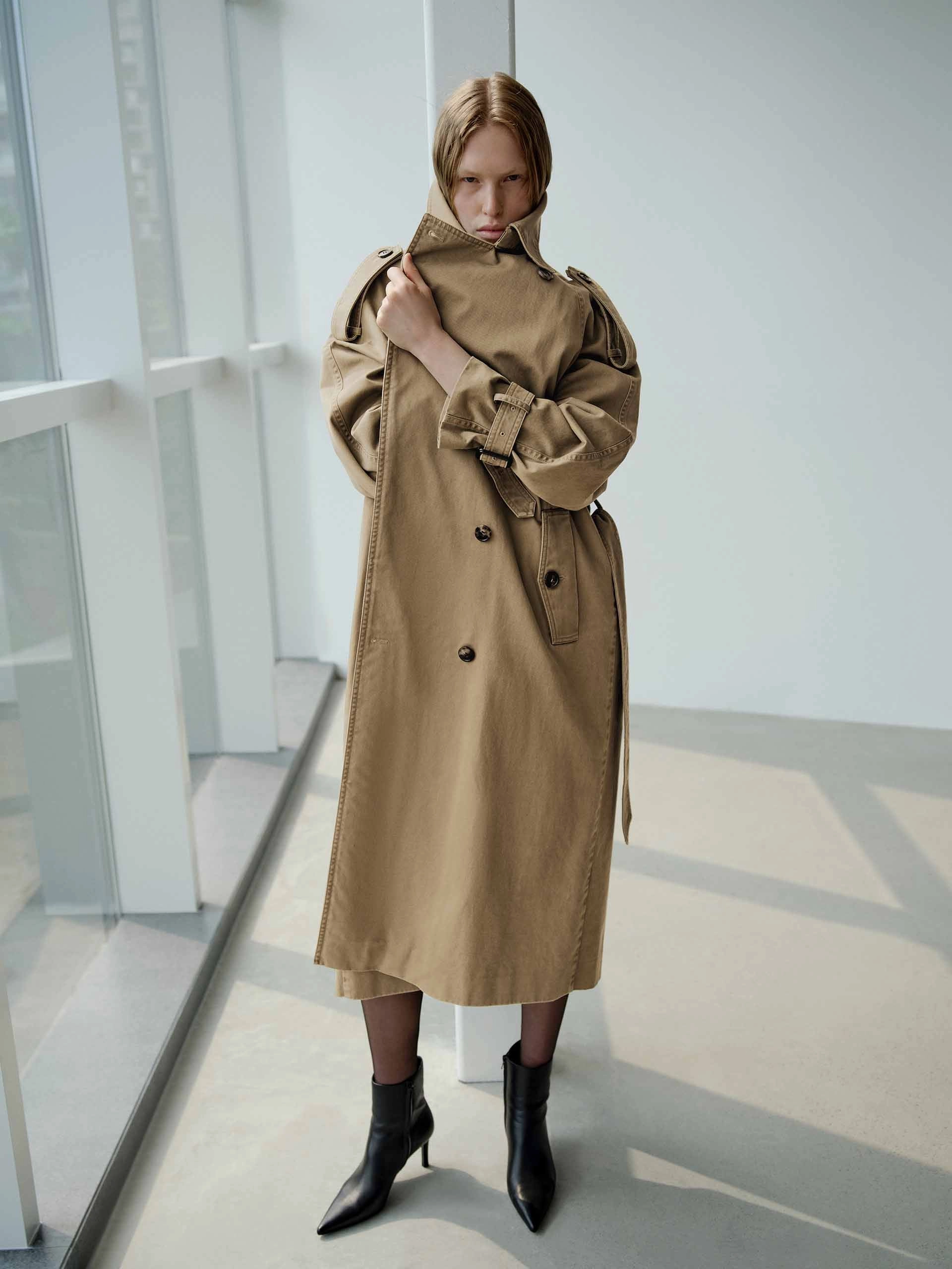 Double Breasted Trench Coat Urban Outdoor Look Notch Lapel