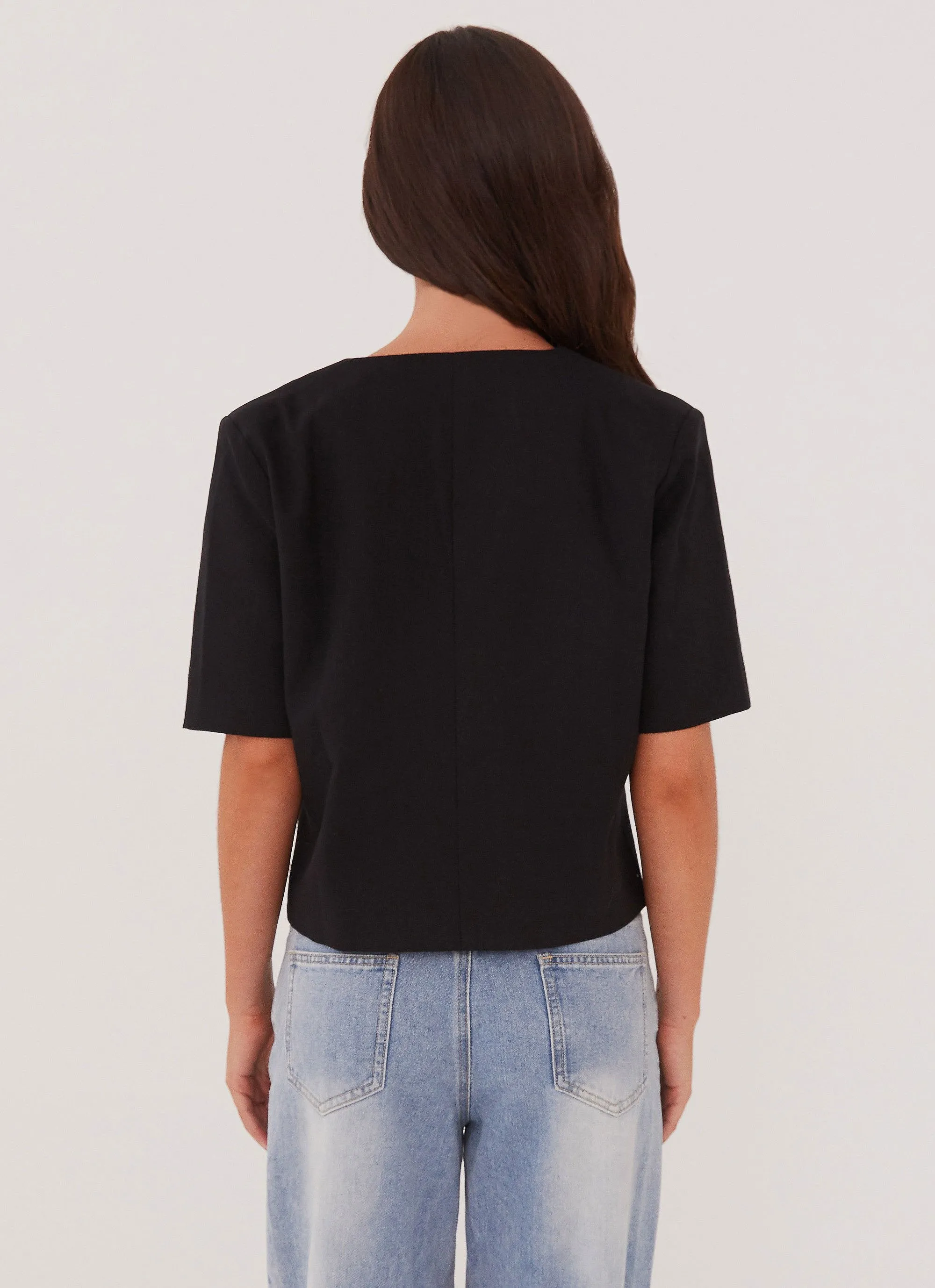 Hacienda Linen Short Sleeve Blazer - Black DurableBlend