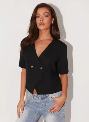 DoubleStitching Hacienda Linen Short Sleeve Blazer - Black