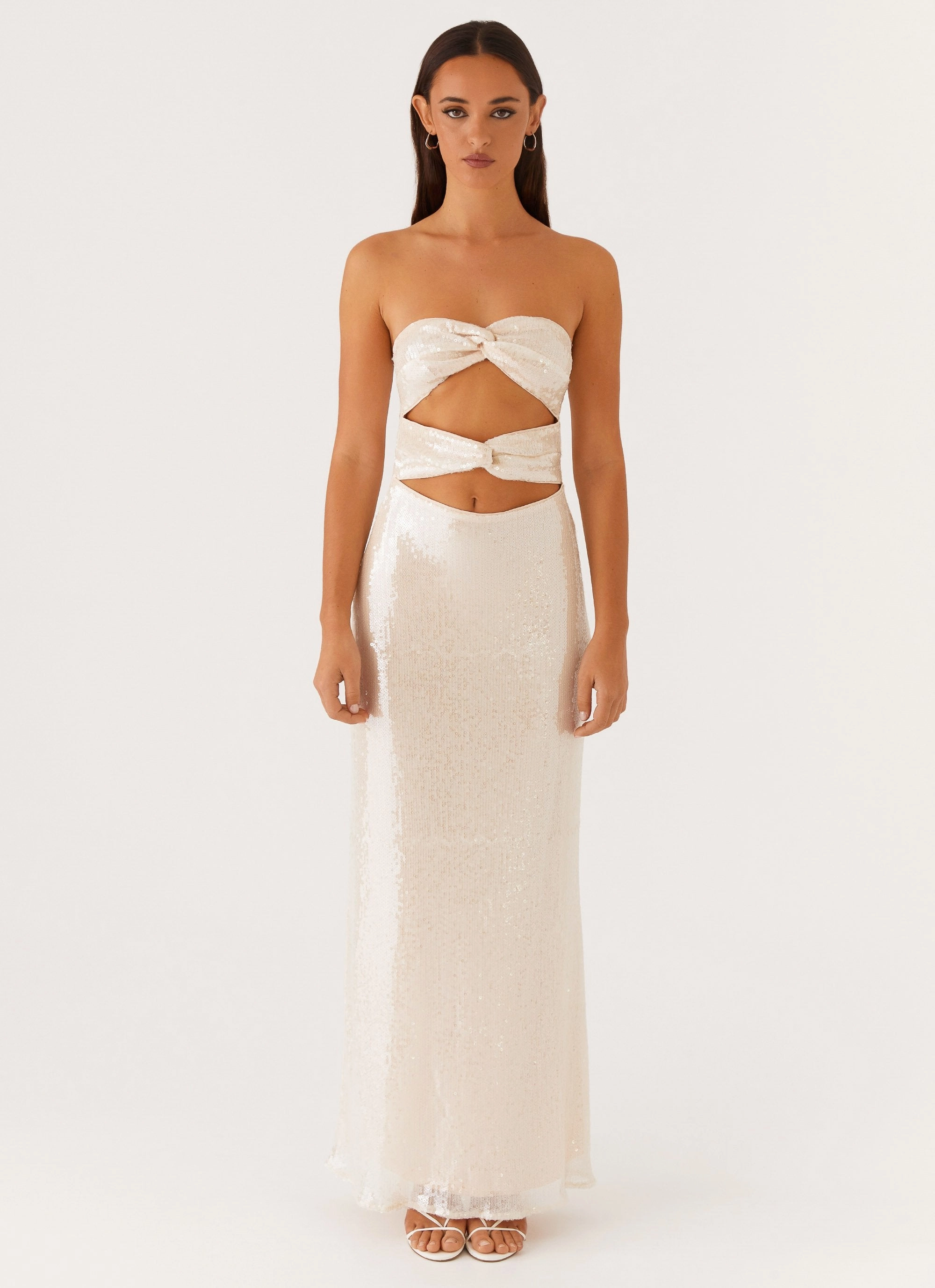 Tianna Strapless Sequin Maxi Dress - Ivory Pure Color Mini-Length