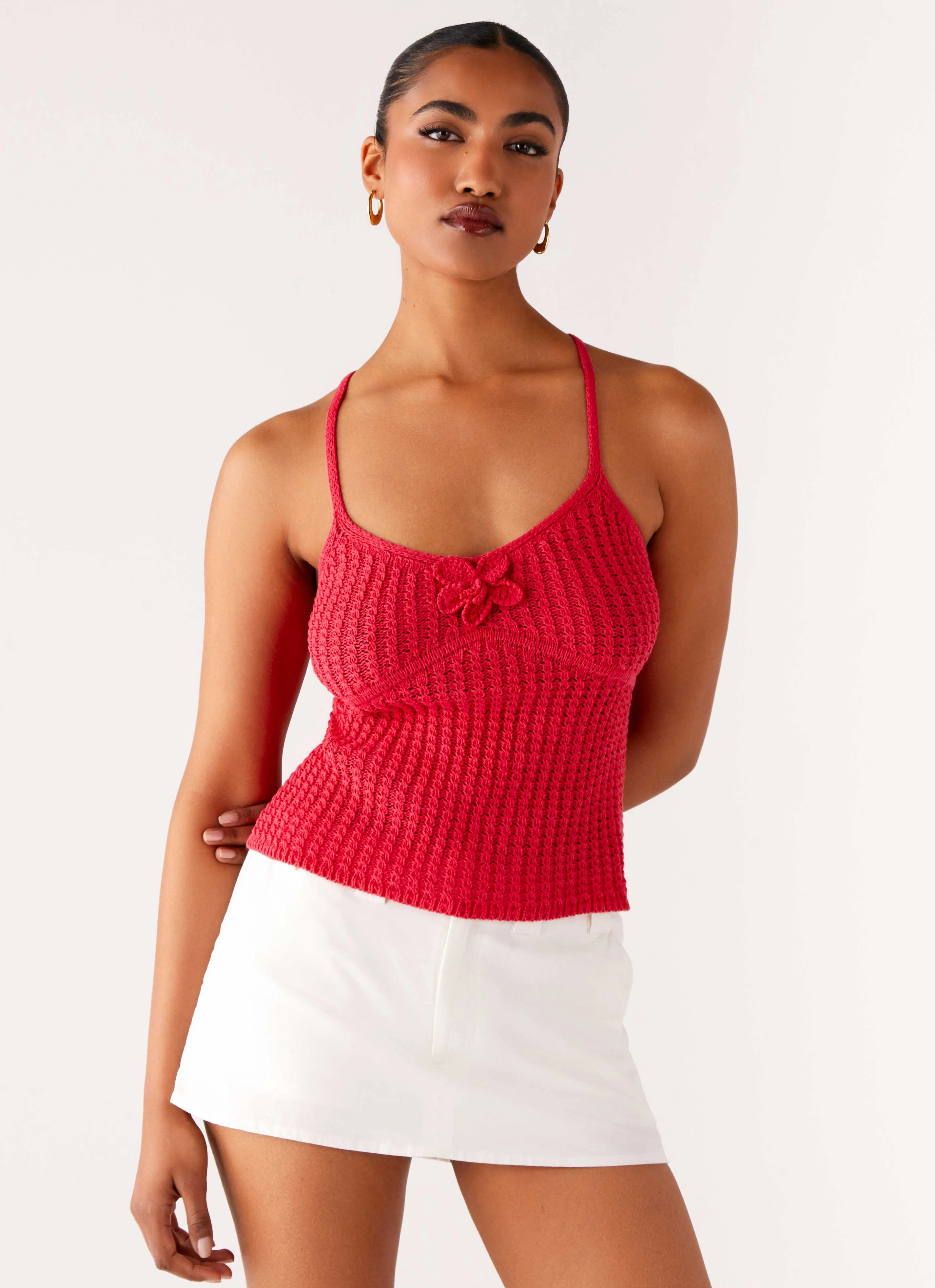 Flatlock Seams Tiare Crochet Top - Fuchsia