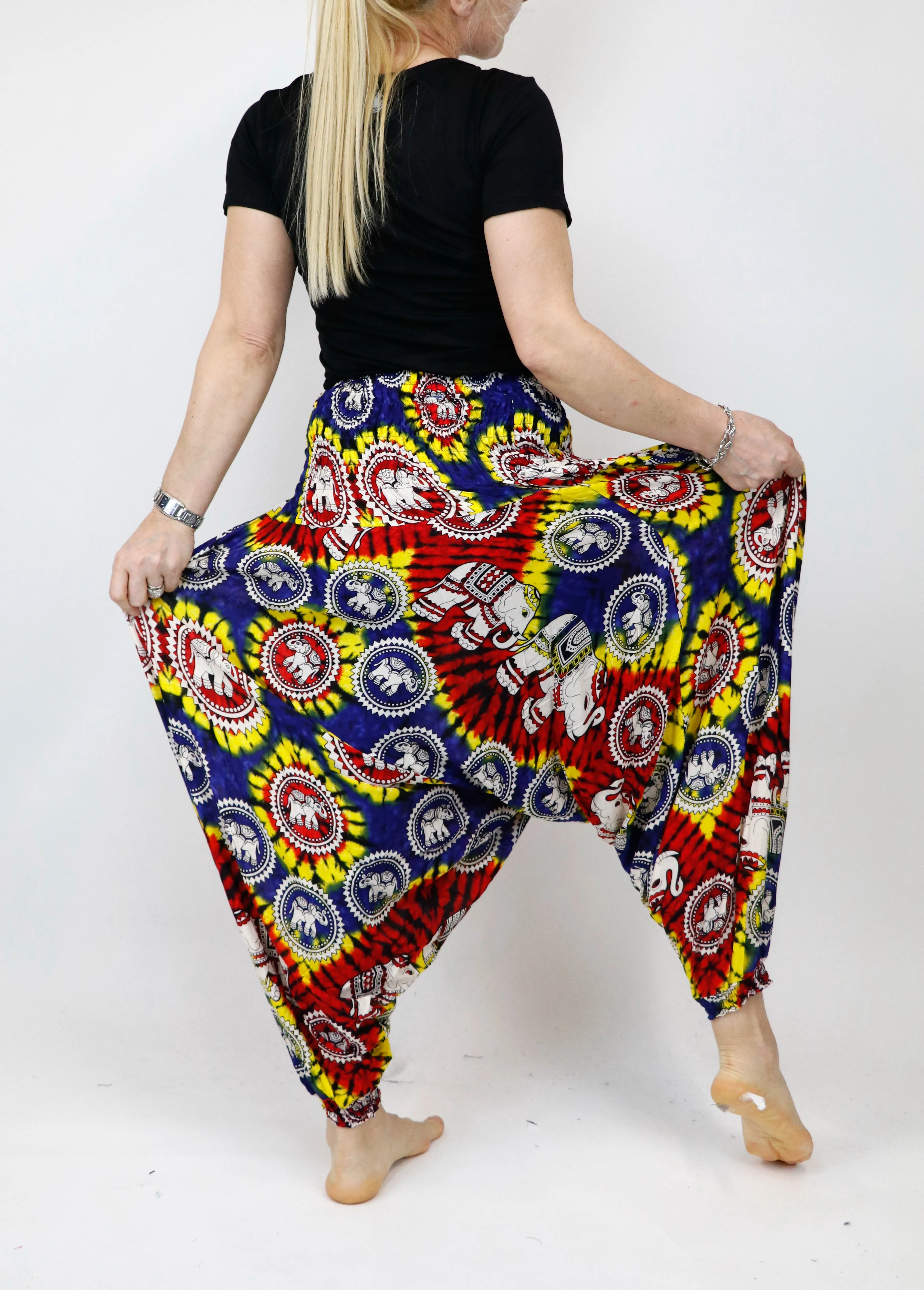 Tie dye Harem Pants Unisex  Hippie Yoga Pants Comfy Loungewear Gypsy Boho Elephant Jumpsuits Aladdin Loose Clothing Baggy Festival
