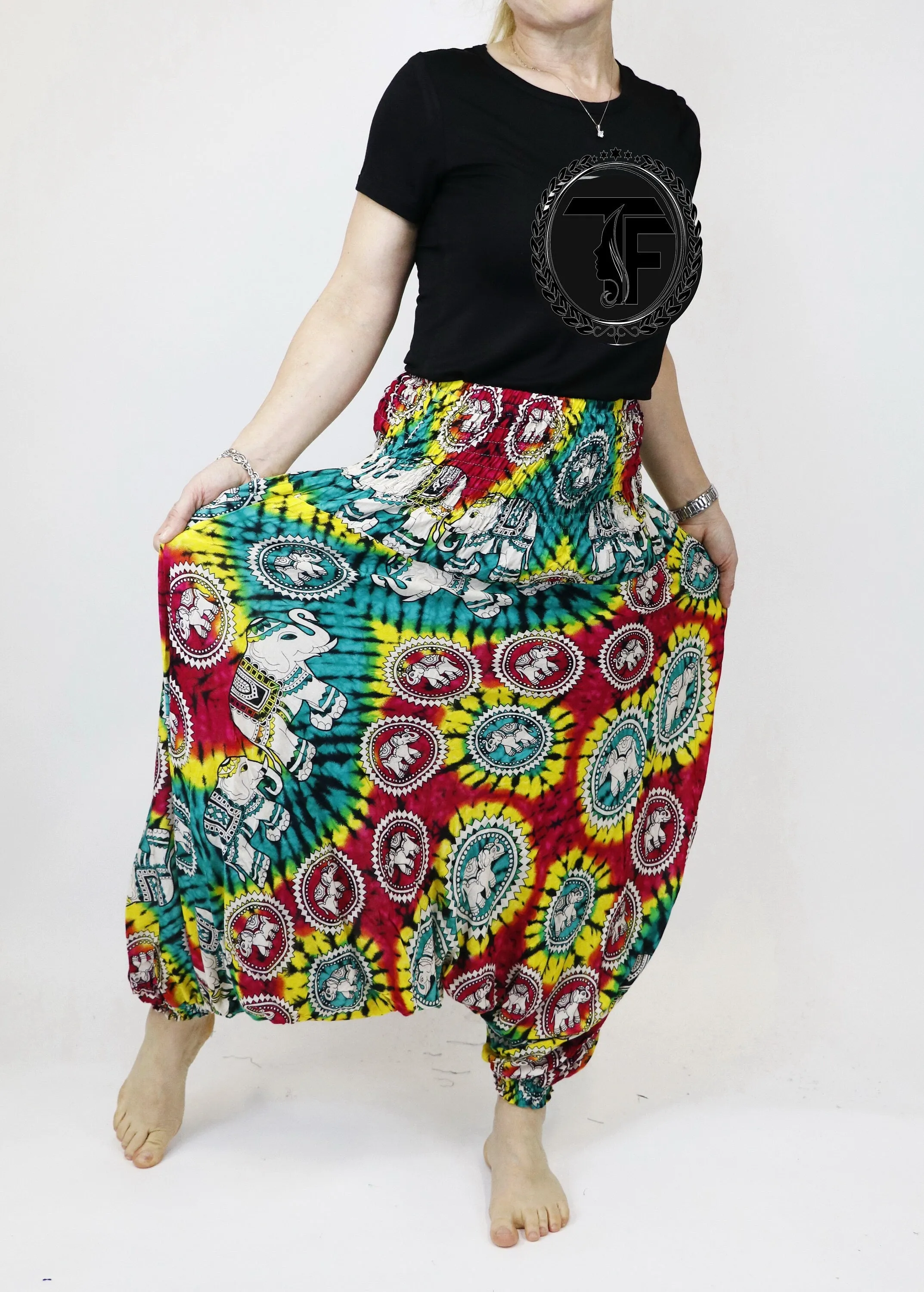 Tie dye Harem Pants Unisex  Hippie Yoga Pants Comfy Loungewear Gypsy Boho Elephant Jumpsuits Aladdin Loose Clothing Baggy Festival