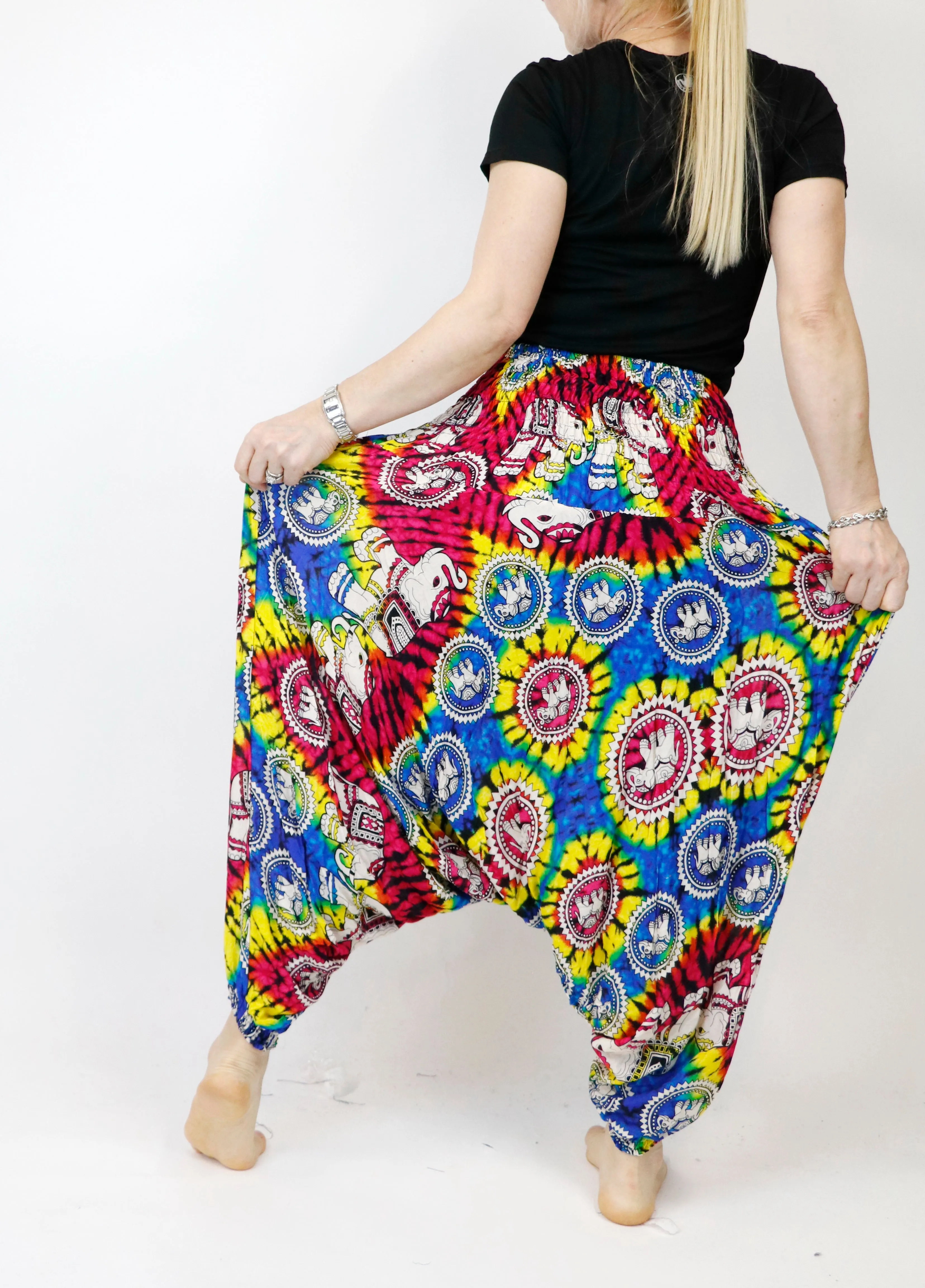 Tie dye Harem Pants Unisex  Hippie Yoga Pants Comfy Loungewear Gypsy Boho Elephant Jumpsuits Aladdin Loose Clothing Baggy Festival
