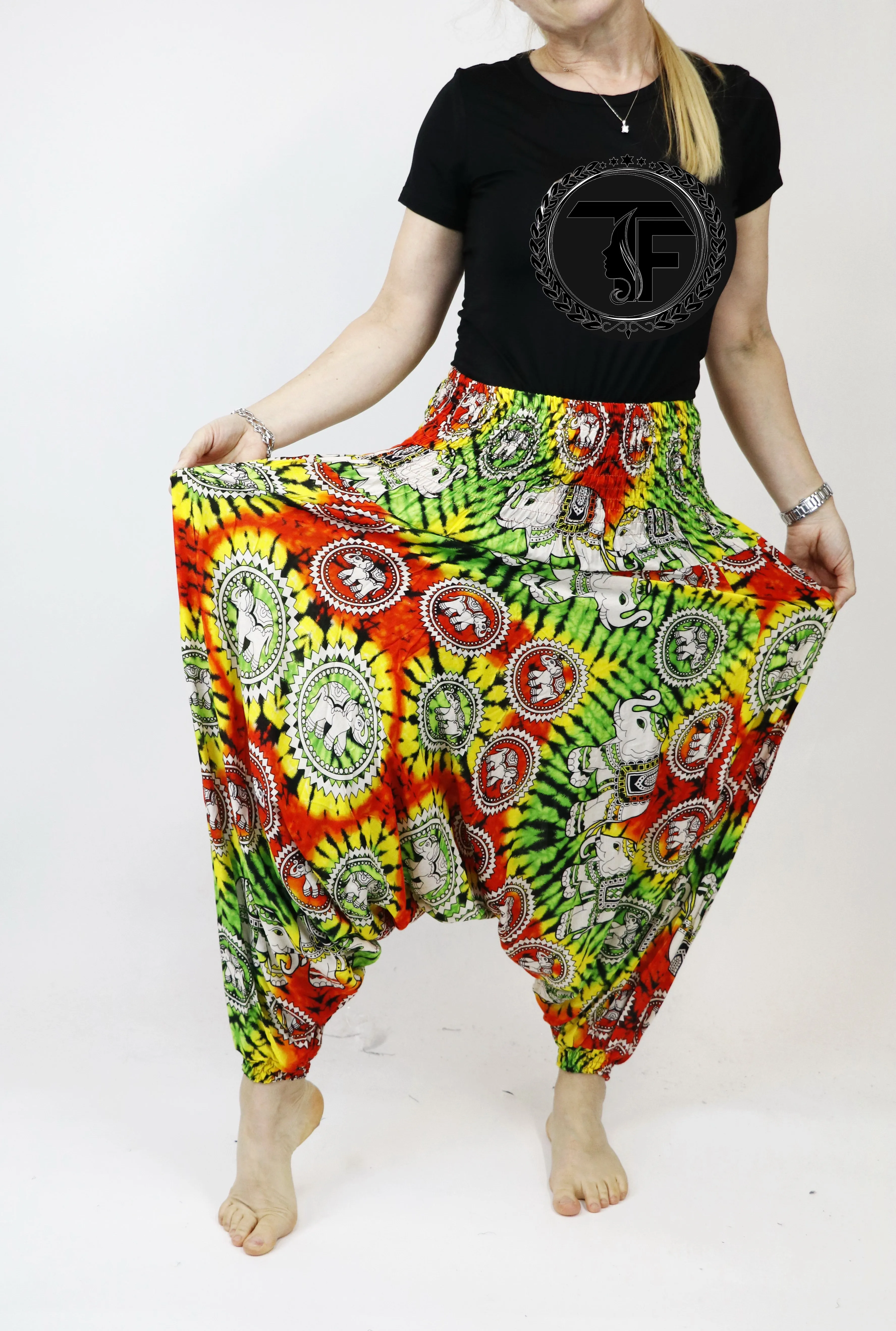 Tie dye Harem Pants Unisex  Hippie Yoga Pants Comfy Loungewear Gypsy Boho Elephant Jumpsuits Aladdin Loose Clothing Baggy Festival