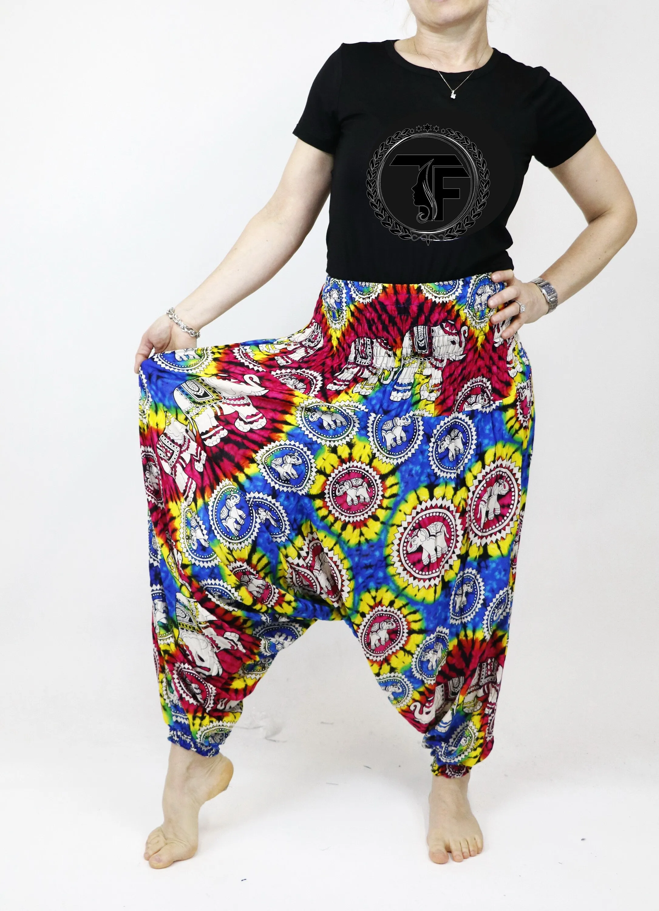 Tie dye Harem Pants Unisex  Hippie Yoga Pants Comfy Loungewear Gypsy Boho Elephant Jumpsuits Aladdin Loose Clothing Baggy Festival