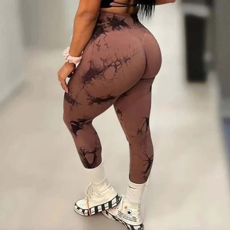 Tie Dye Push Up High Waist Gym Leggings For Sexy Fitness