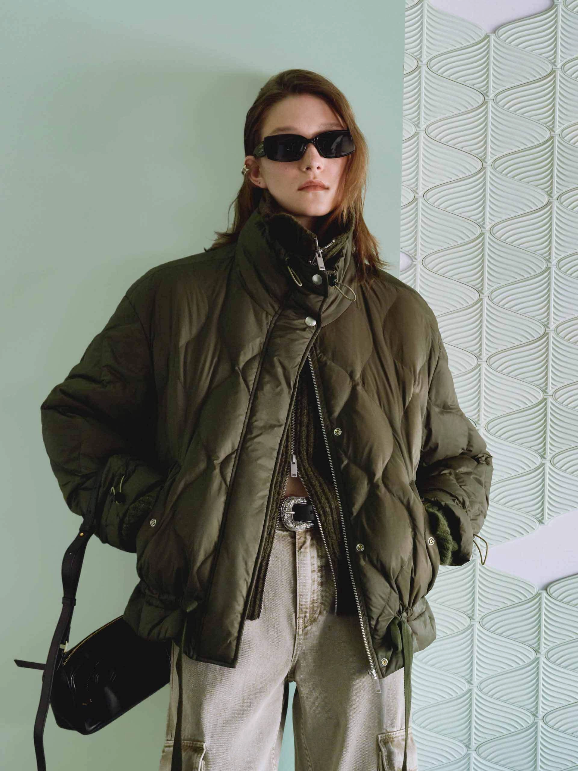 Tie Hem Quilted Down Jacket Non Restrictive Fit InterchangeableLining