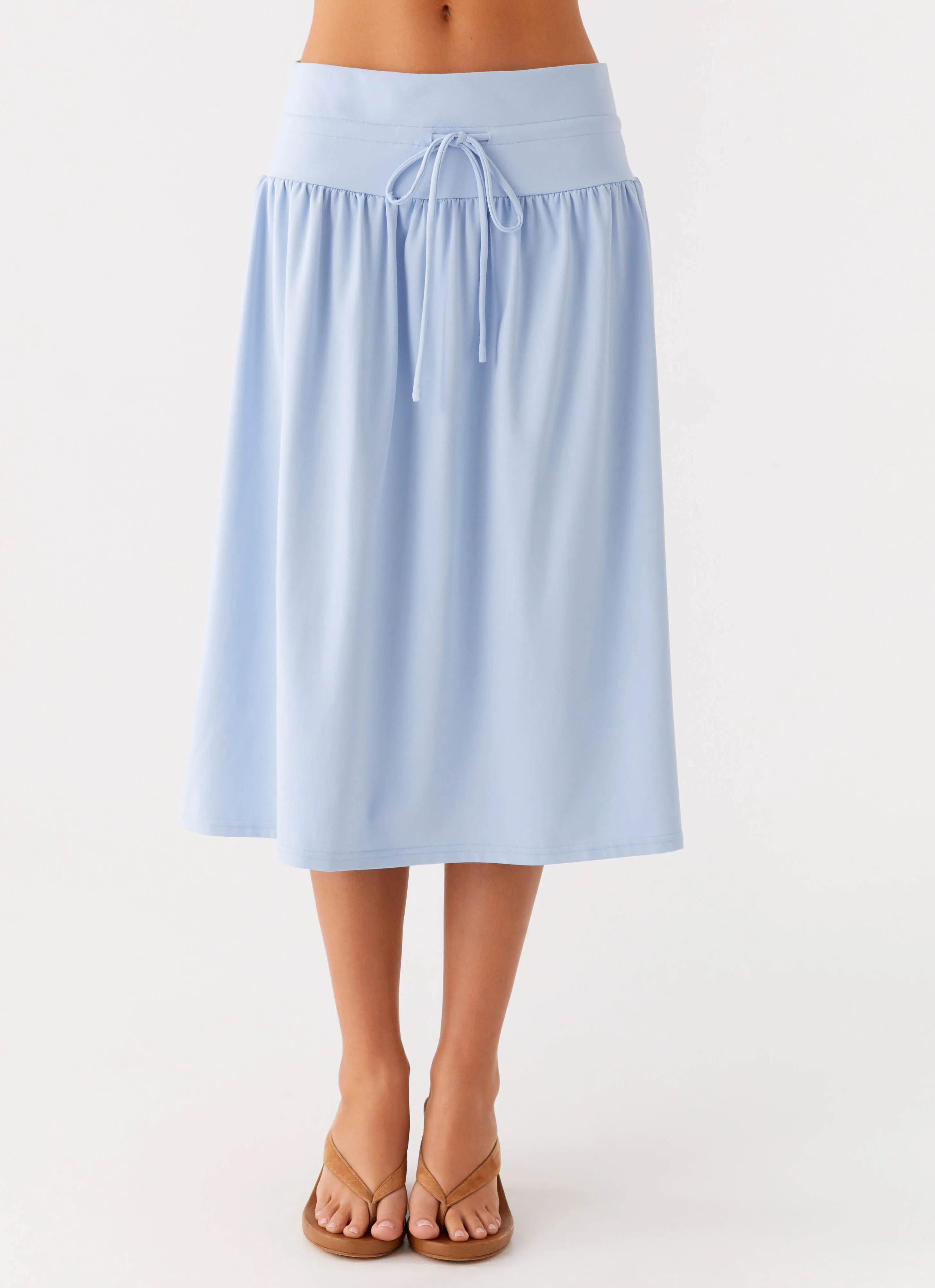 Light Wear Non Irritating Seams Silver Tides Midi Skirt - Blue