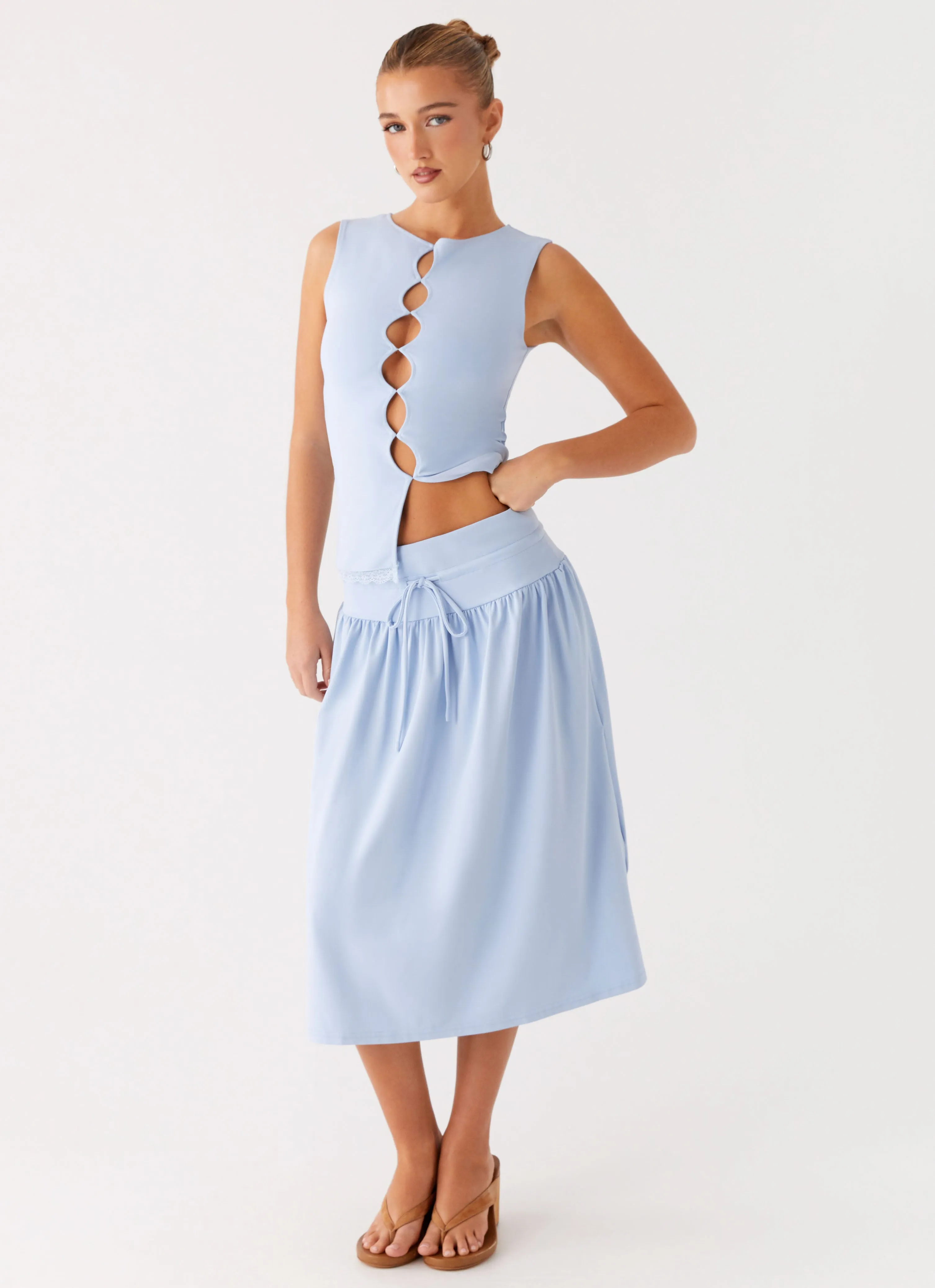 Silver Tides Midi Skirt - Blue Luxury Feel
