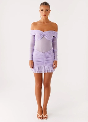 Chain-Detail Slim Touch Tiff Long Sleeve Mini Dress - Lilac
