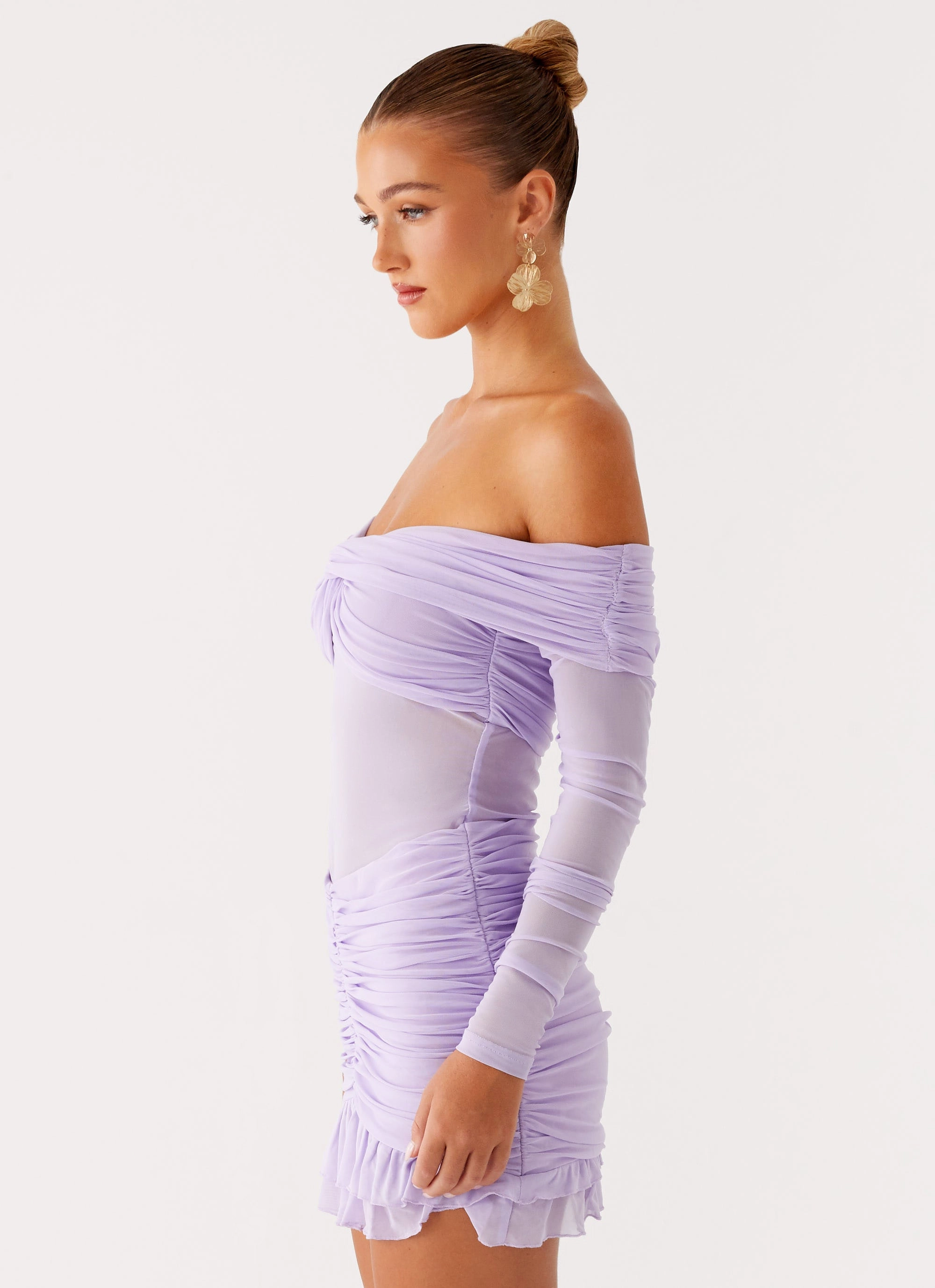Tiff Long Sleeve Mini Dress - Lilac Sheer Light Magic Day